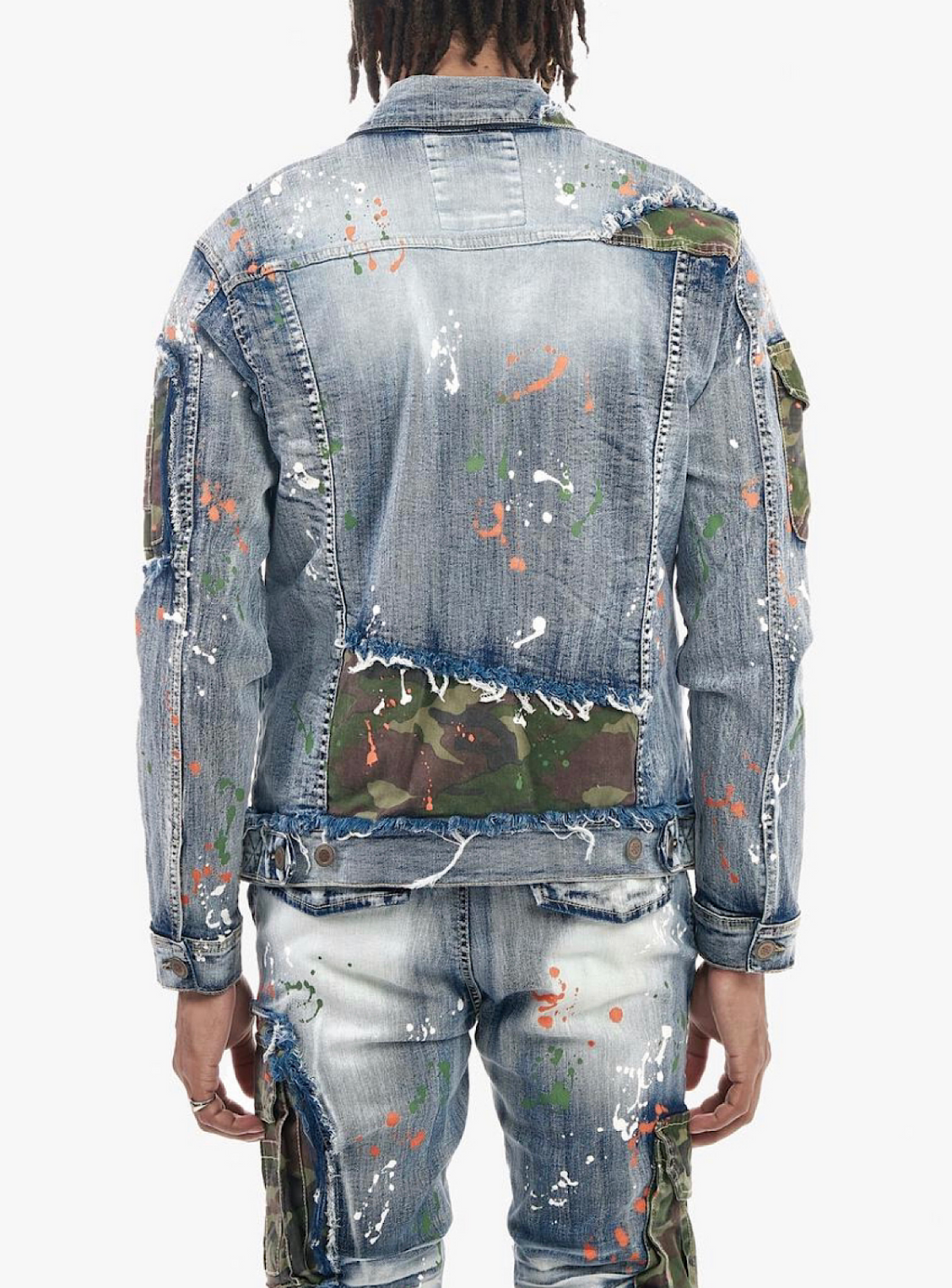 Copper Rivet Denim Jacket - Utility - Blue And Camo - 113522