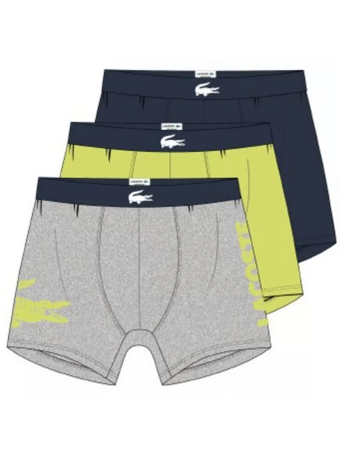 Lacoste Underwear - Casual Stretch Briefs 3-Pack - Navy Blue with Grey and Yellow Lime - 6H9844-51 S3U