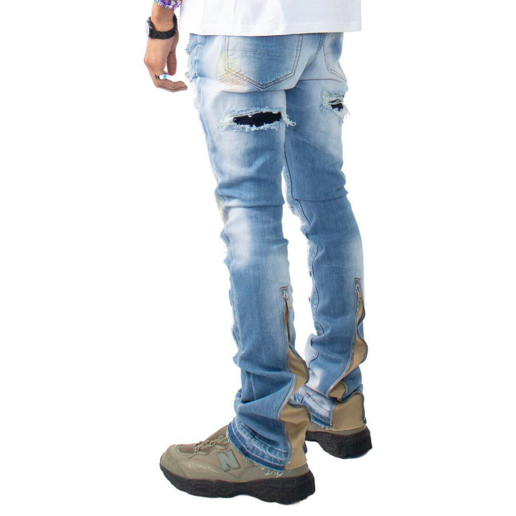Majestik Stacked Jeans - Rips and Repair - Medium Blue - DL2240
