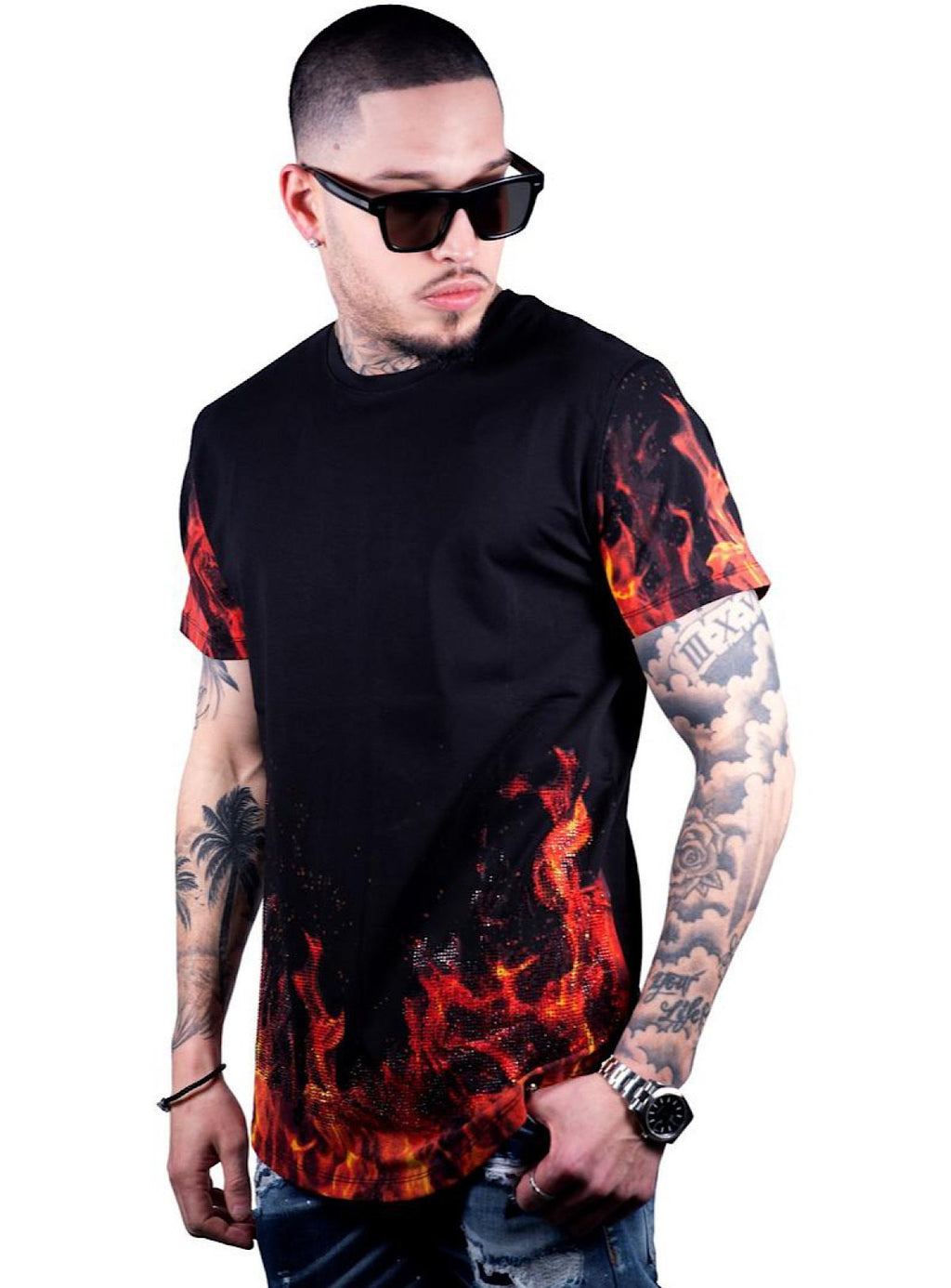 George V T-Shirt - Flames - Black - GV-2030