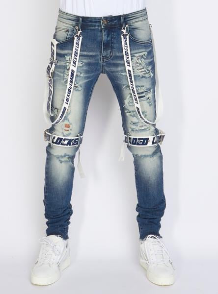 LNL Jeans - Straps - Medium Blue And White - LLCDP0925568