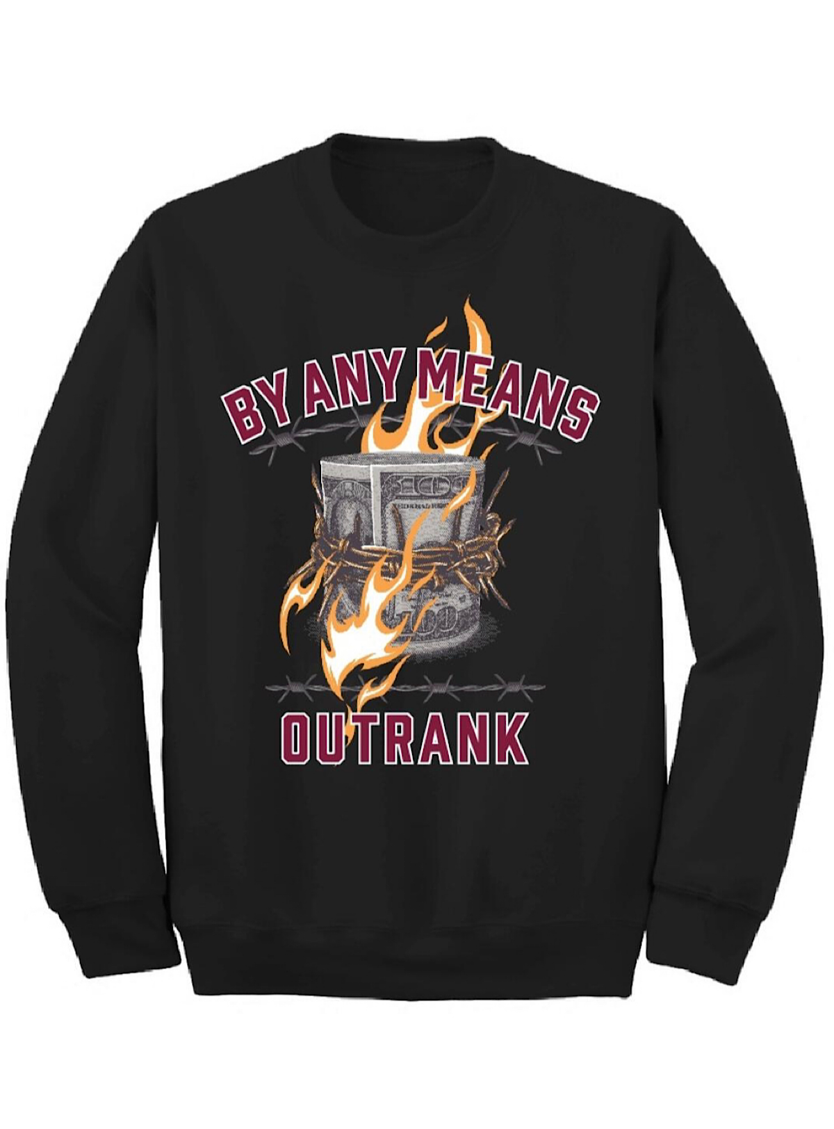 Outrank Sweatshirt - By Any Means Crewneck Fleece - Black - OR1867CF