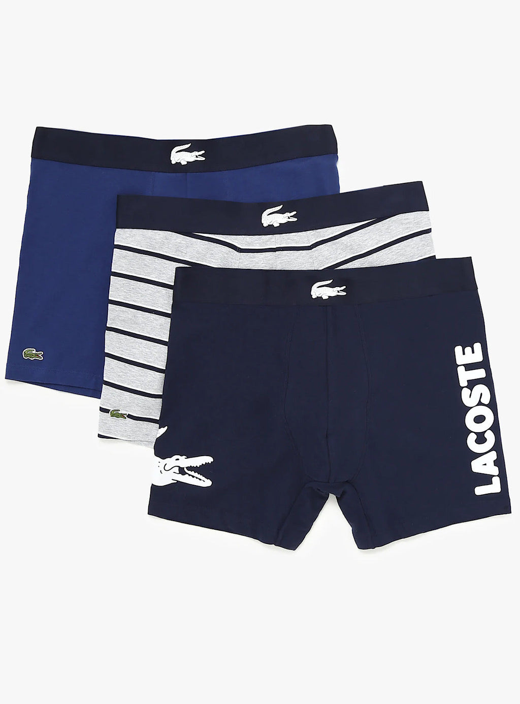 Lacoste Underwear - Iconic Stretch Briefs 3-Pack - Navy Blue and Grey Stripe - 6H9844-51 BCK