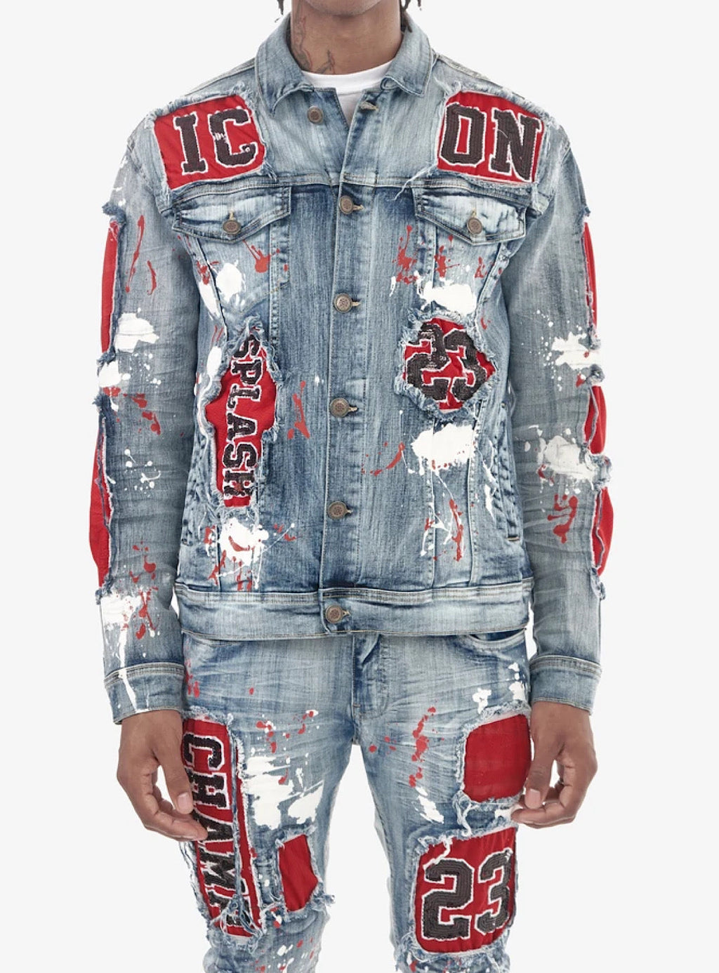 Copper Rivet Denim Jacket - Icon - Blue And Red - 113507