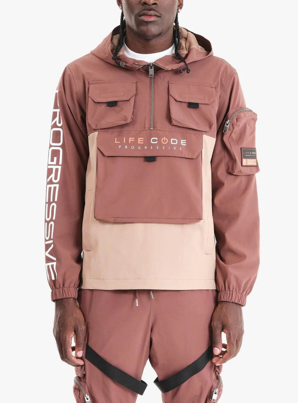 Life Code Jacket - Utility Windbreaker - Brown - 13J03