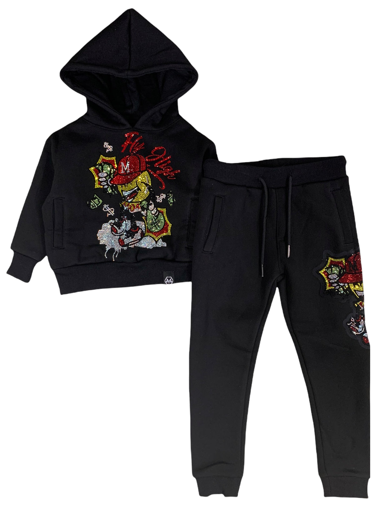 Majestik Kids Jogger Set - Money Bags - Black - KD2125