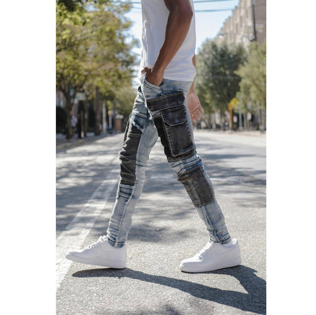 Copper Rivet Jeans - Rip & Camo Repair - Blue And Camo - 133037