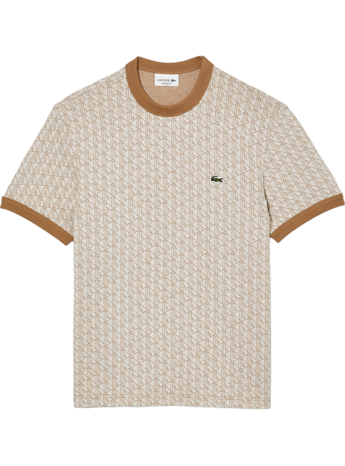 Lacoste T-Shirt - Regular Fit Monogram Jacquard - Brown  - TH143751