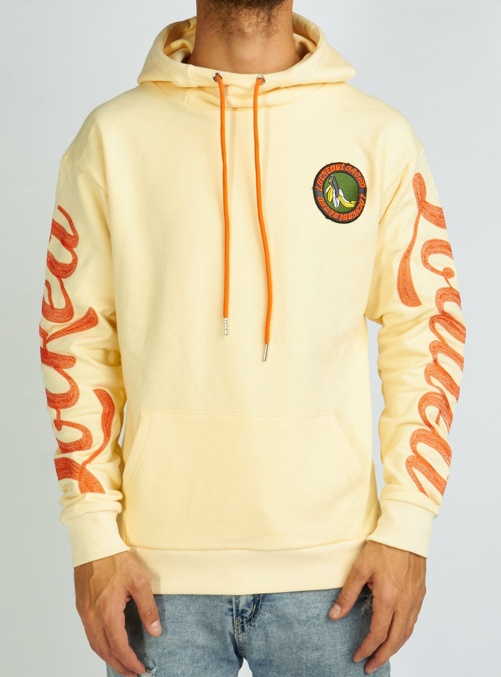 LNL Hoodie - Chain Stitch - Bone and Orange - LLHCH51025501