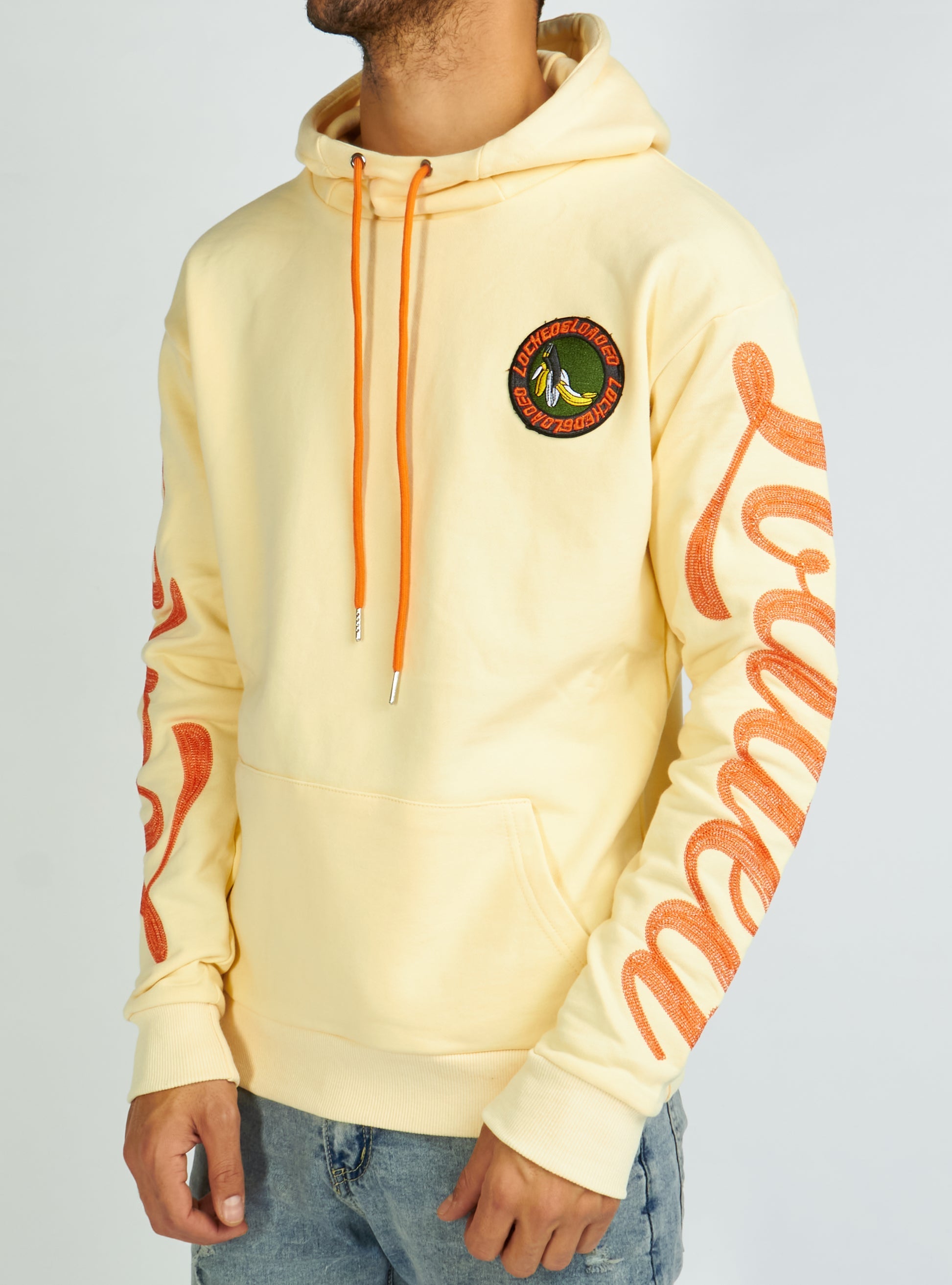 LNL Hoodie - Chain Stitch - Bone and Orange - LLHCH51025501