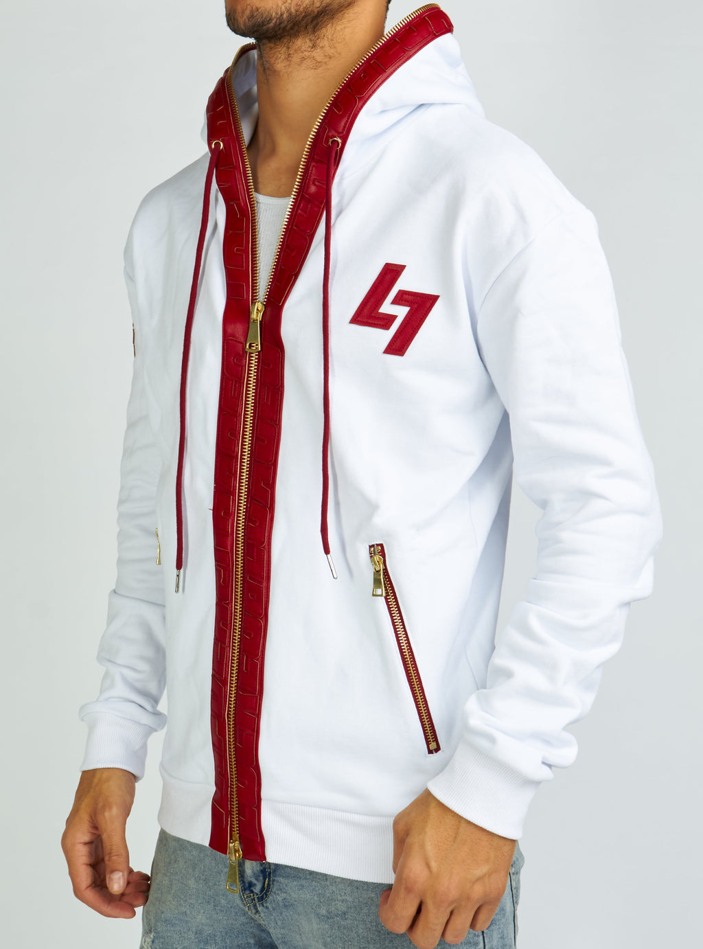 LNL Hoodie - Leather - White and Red - LLFZ1025502