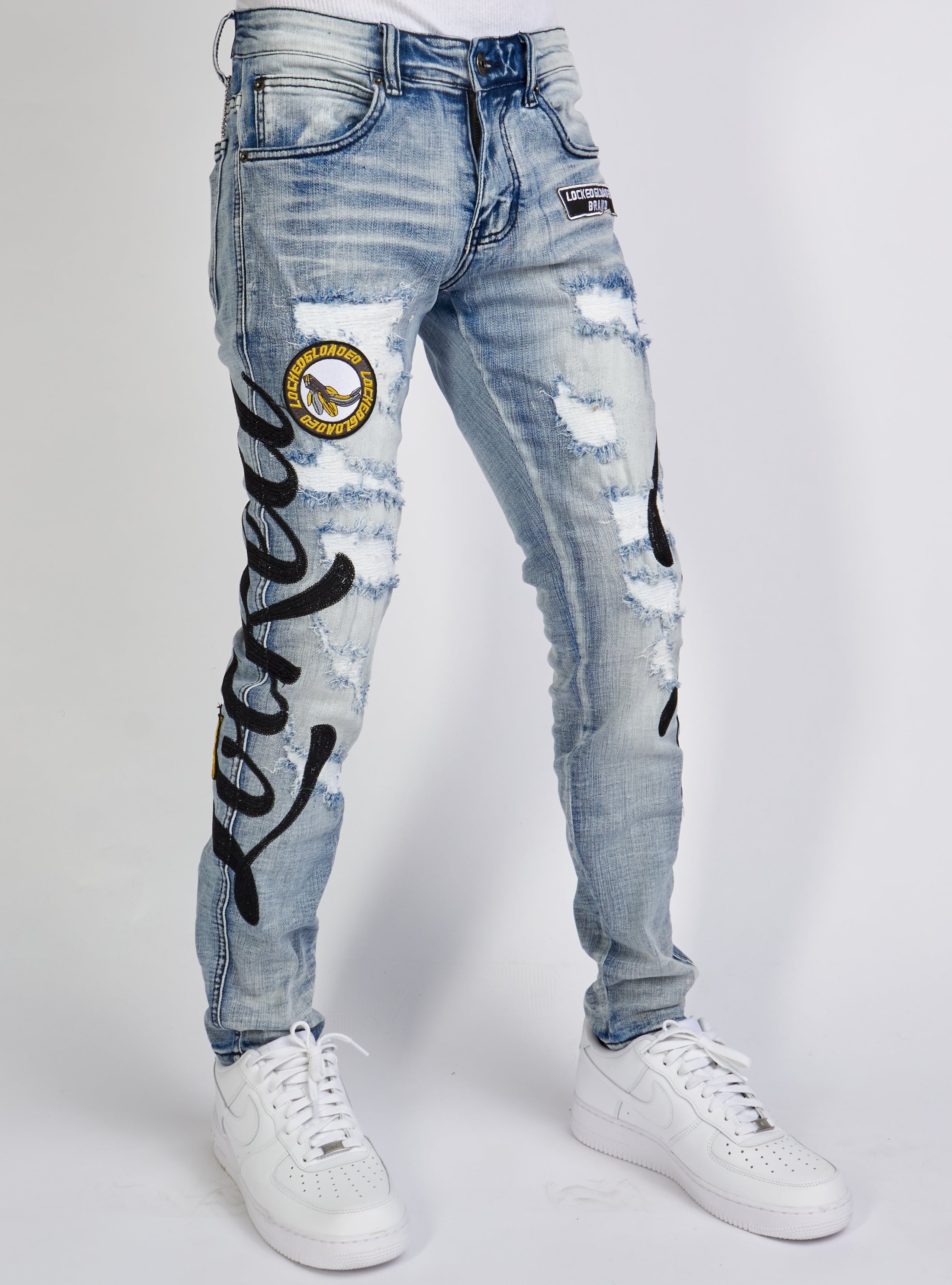 LNL Jeans - Chain Stitch - Mid Blue and Black - LLCHSE1025253