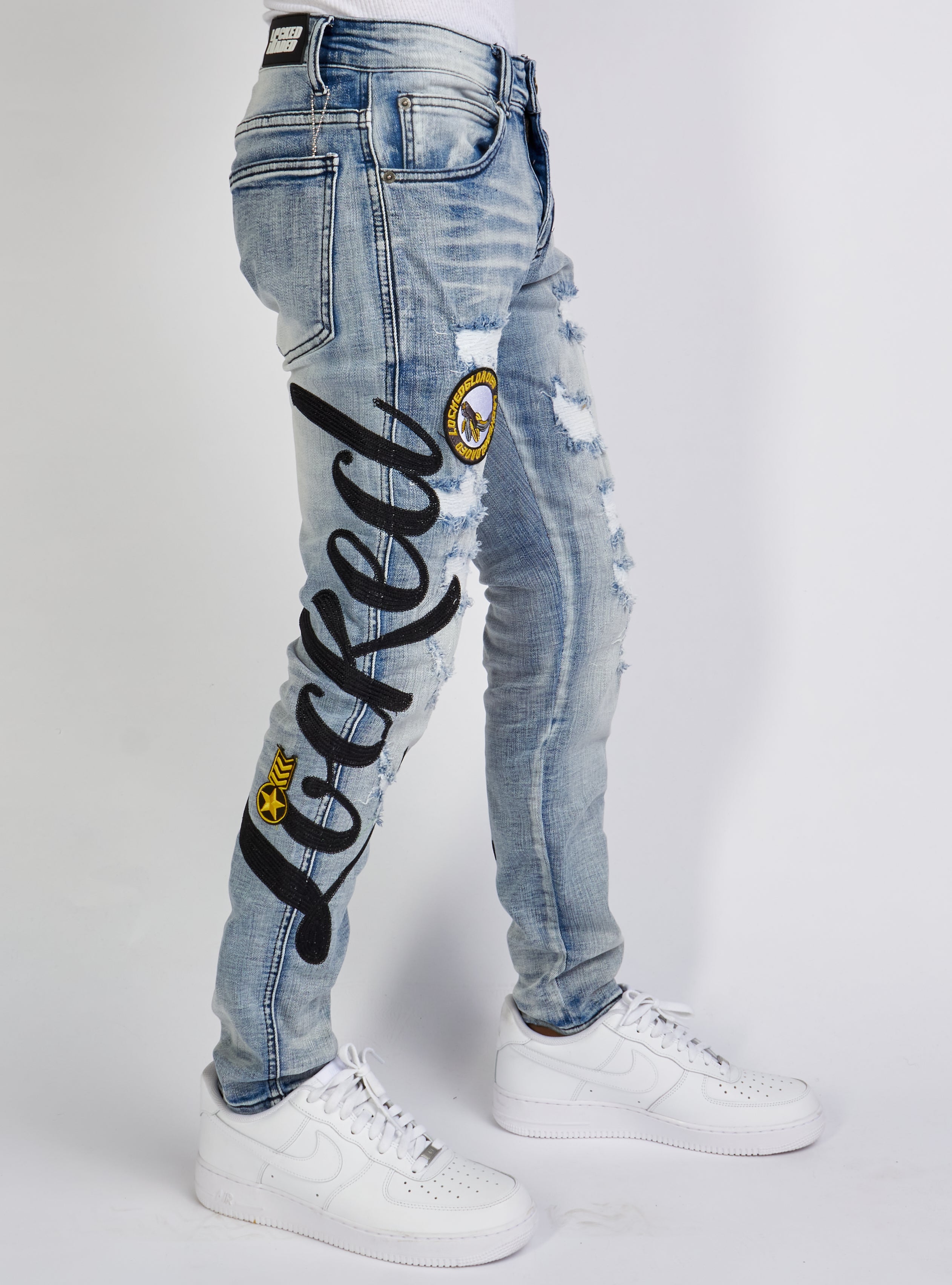 LNL Jeans - Chain Stitch - Mid Blue and Black - LLCHSE1025253