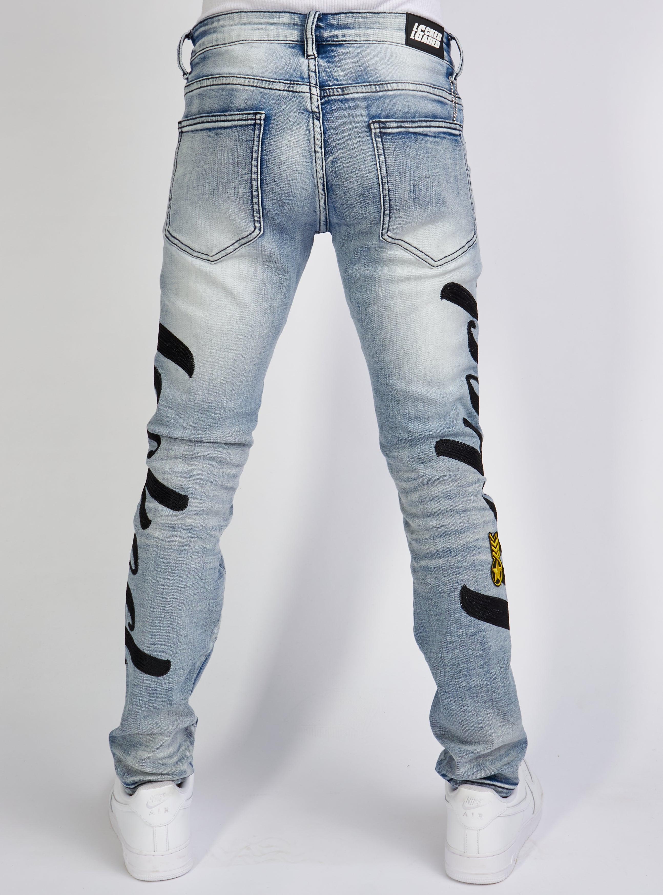 LNL Jeans - Chain Stitch - Mid Blue and Black - LLCHSE1025253