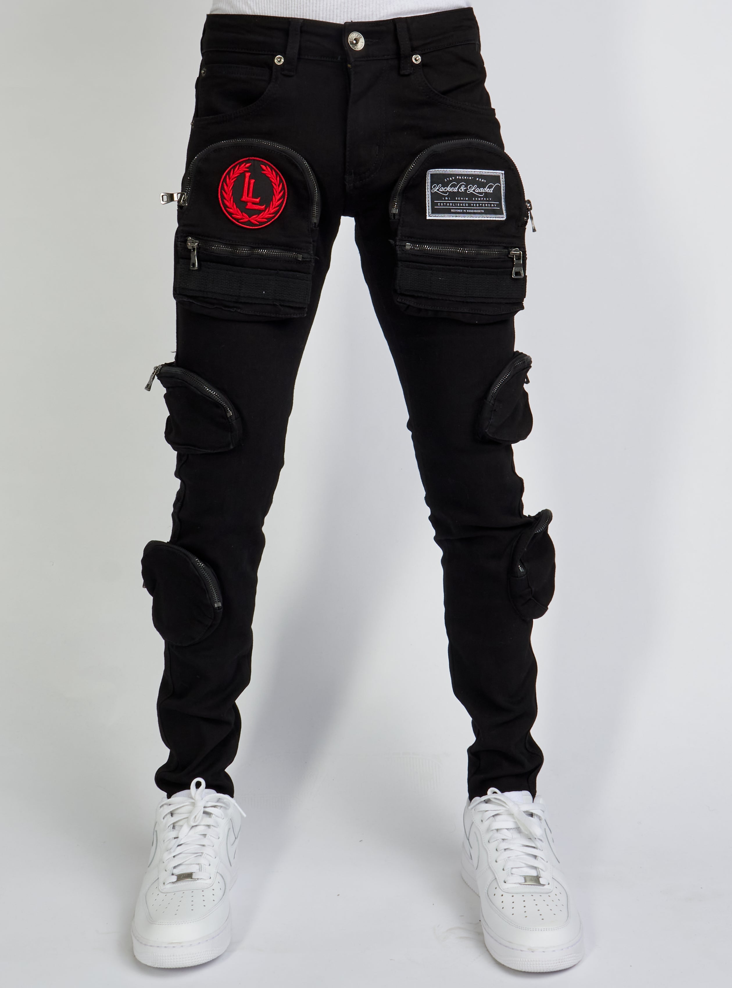 LNL Jeans - Crest Cargo - Black and Red - LLCD092501