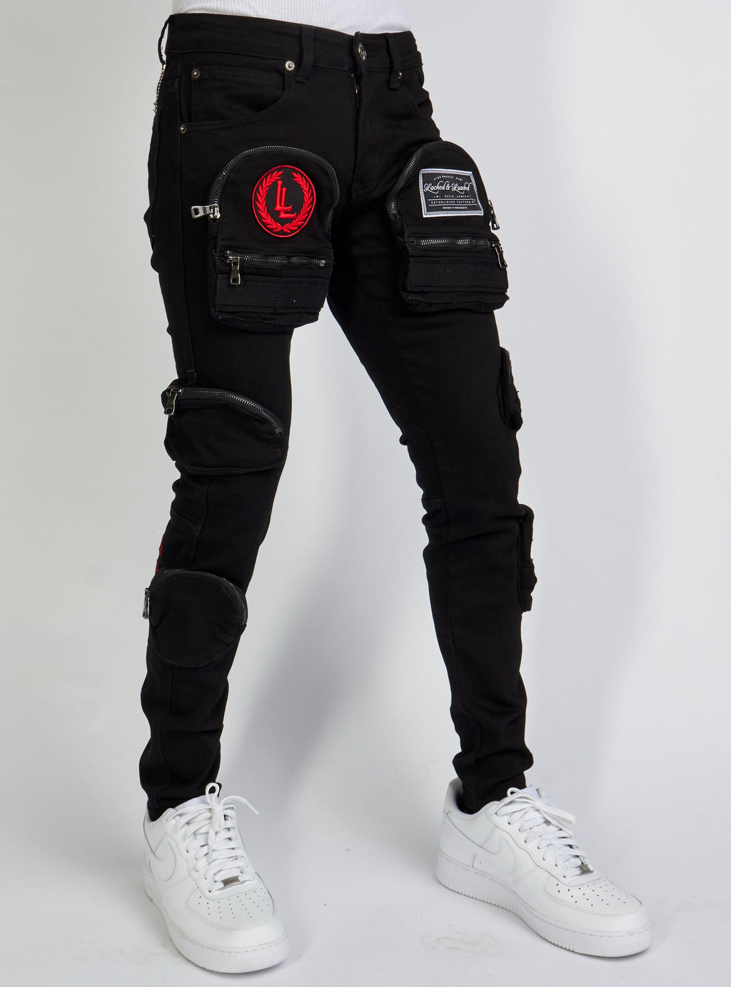 LNL Jeans - Crest Cargo - Black and Red - LLCD092501