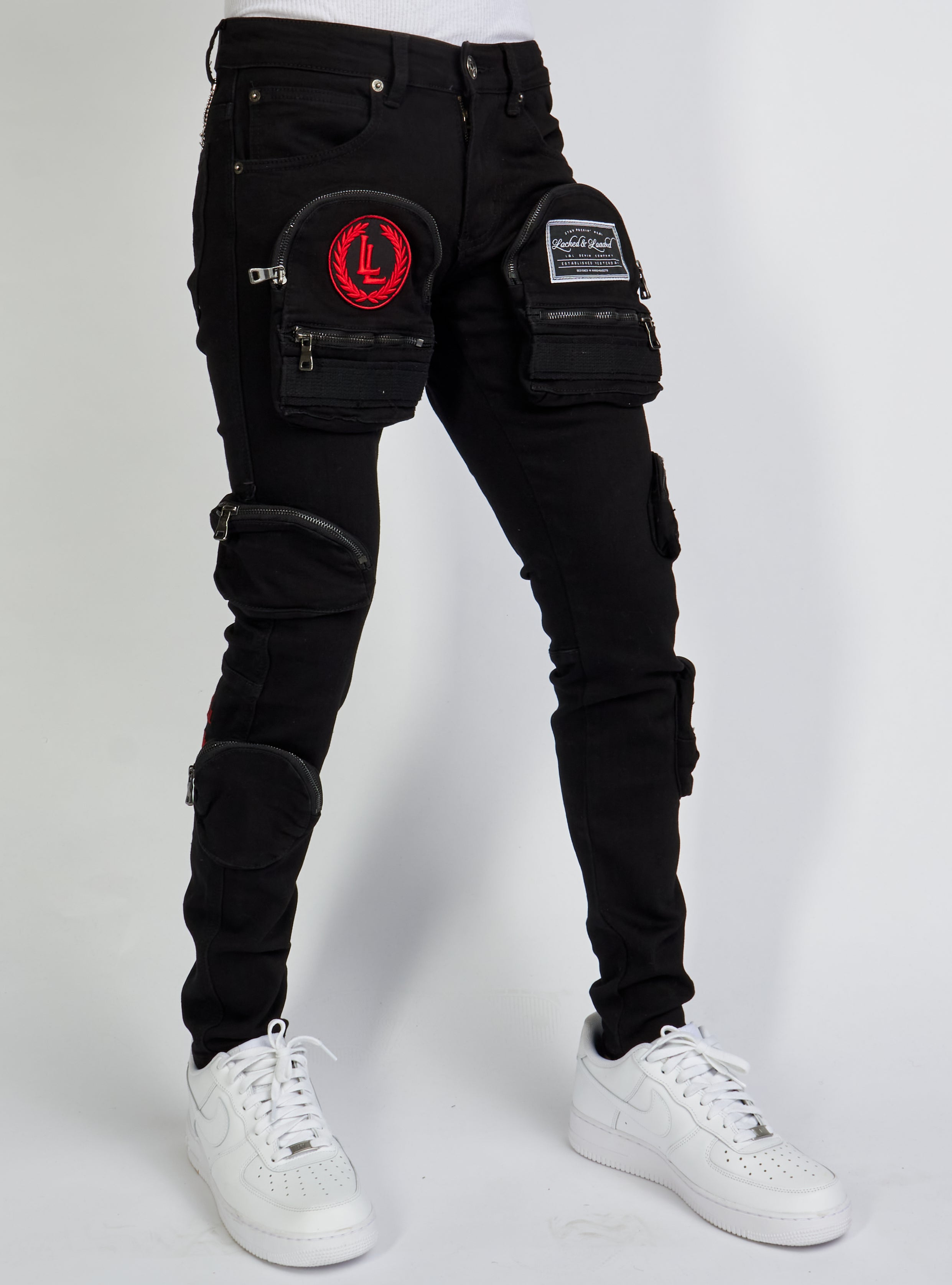 LNL Jeans - Crest Cargo - Black and Red - LLCD092501
