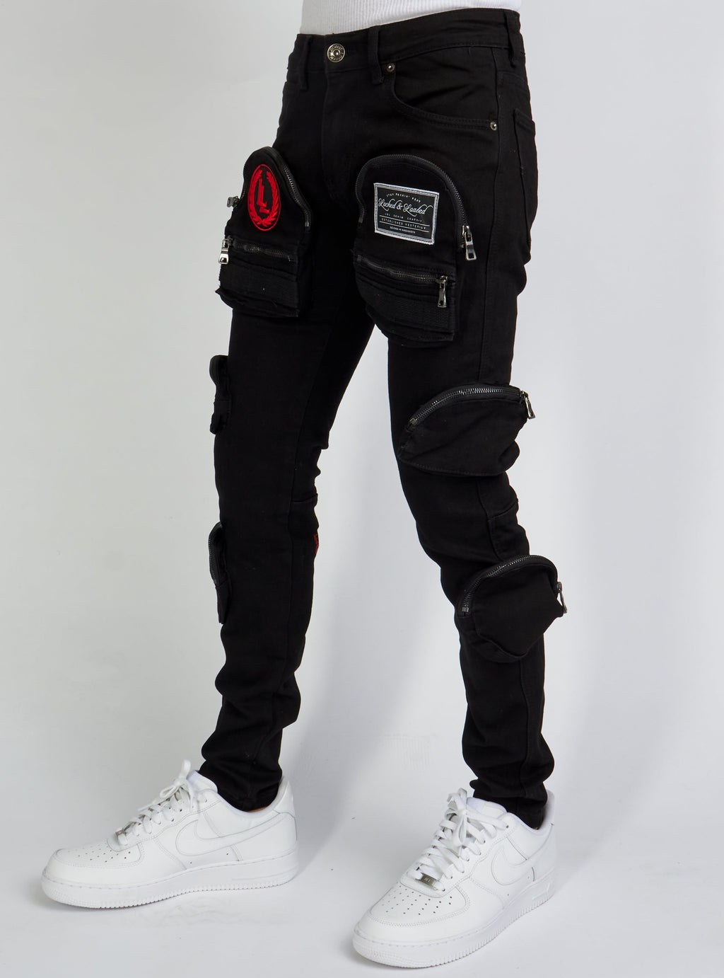 LNL Jeans - Crest Cargo - Black and Red - LLCD092501