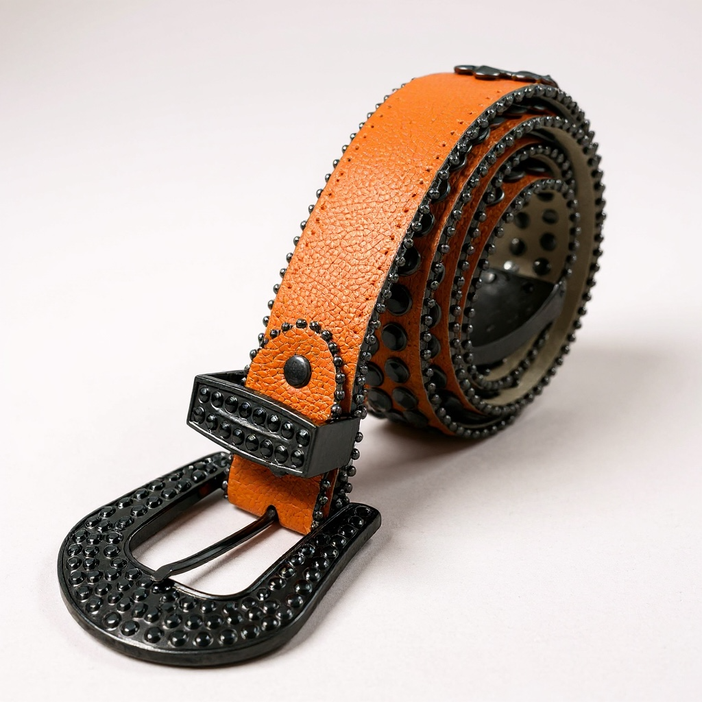DNA Belt - Orange With Black Rhinestones - 88