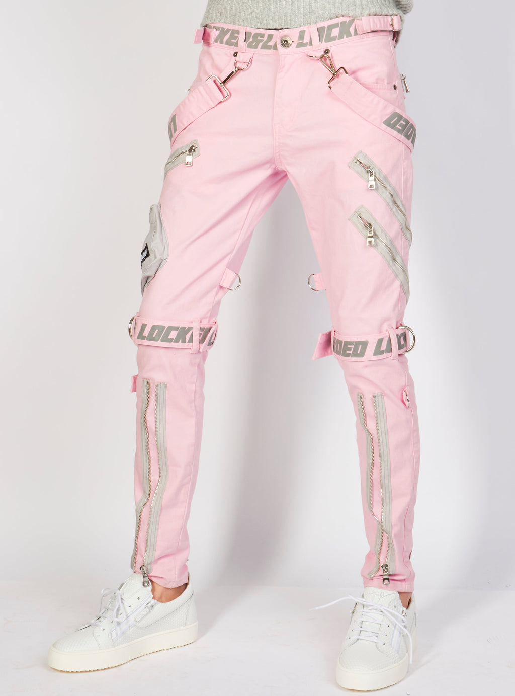 LNL Jeans - Straps and Pocket - Light Pink and Reflective - LLTP105