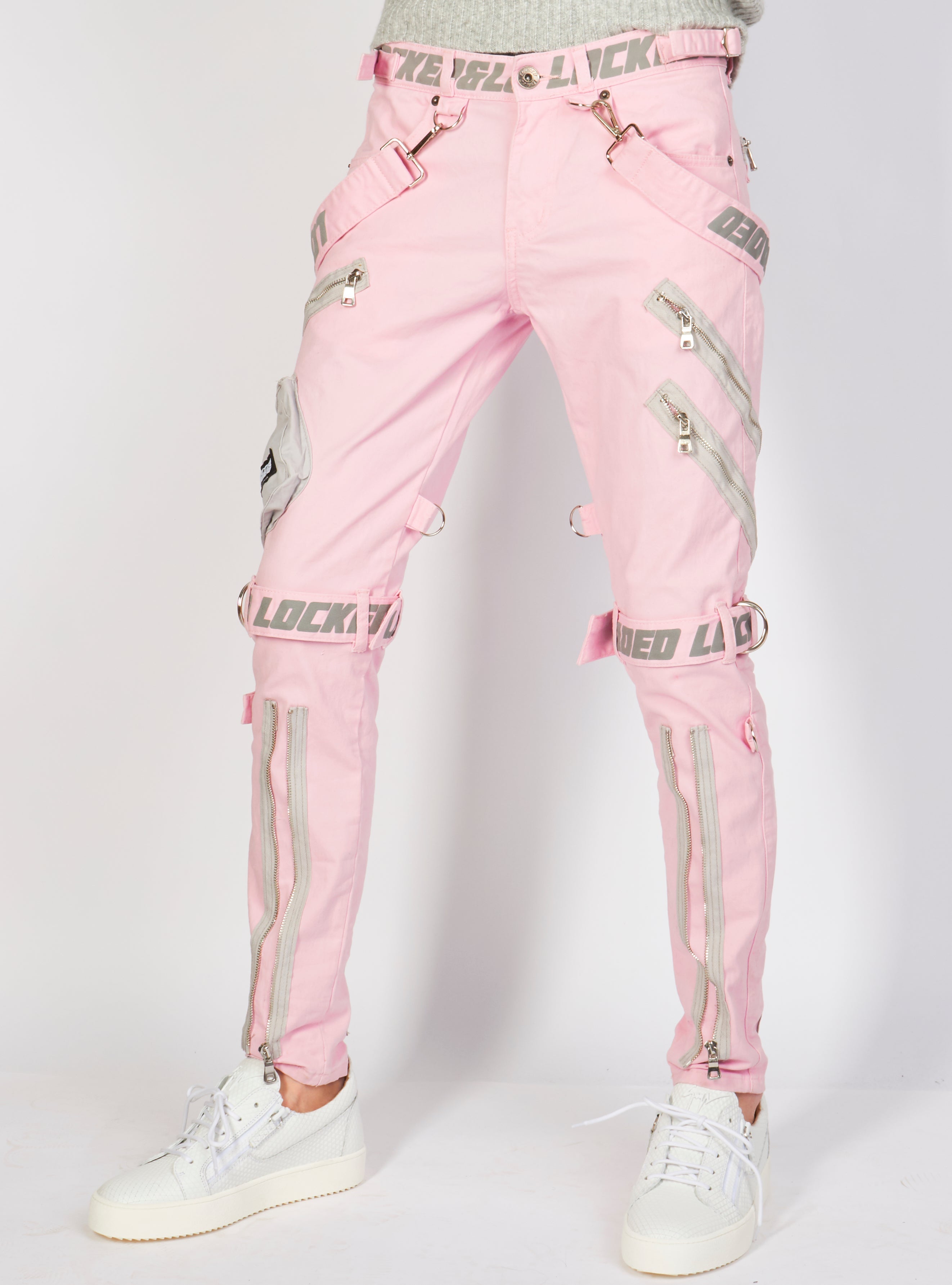 LNL Jeans - Straps and Pocket - Light Pink and Reflective - LLTP105