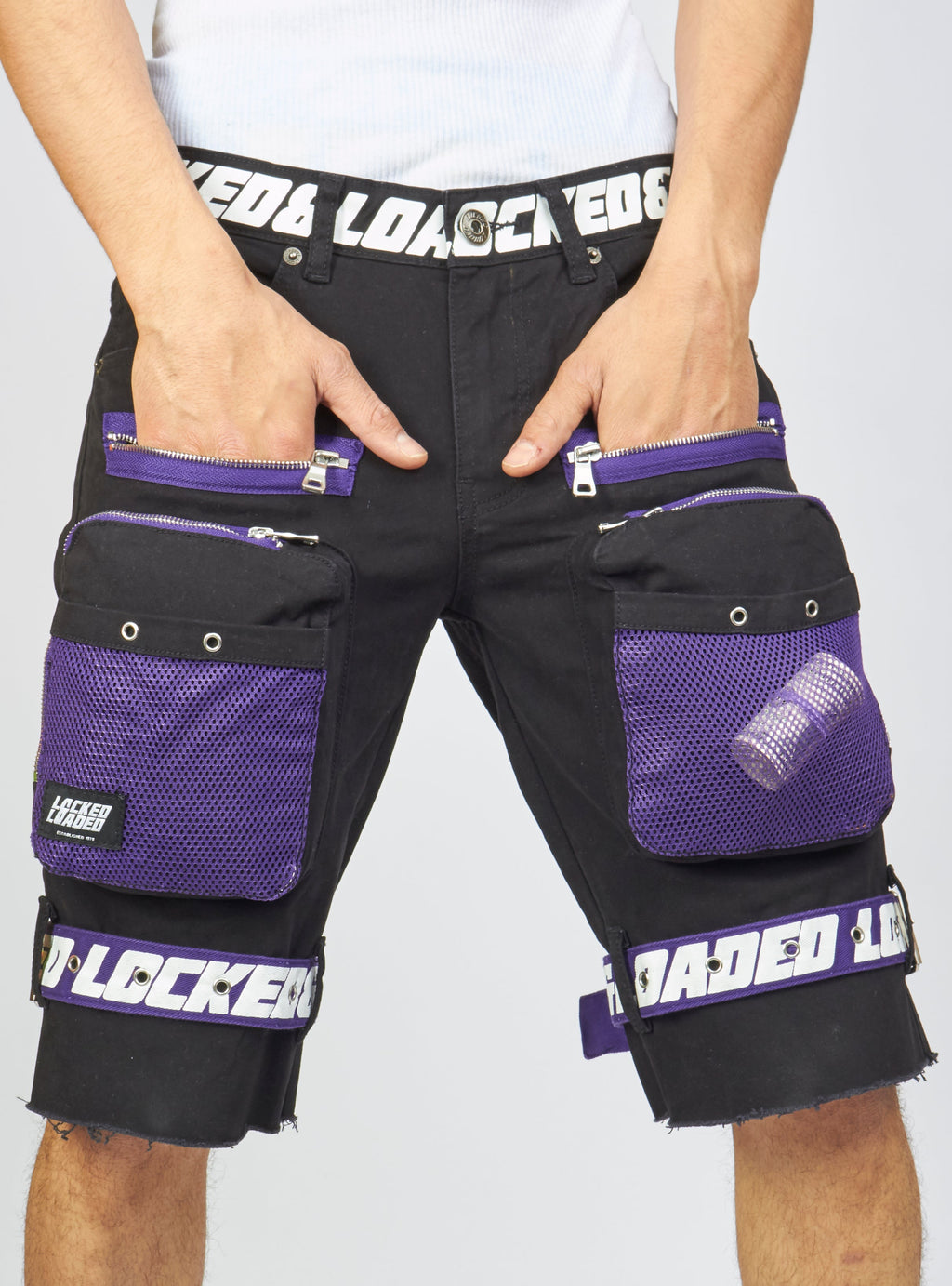 LNL Shorts - Strapped - Black and Purple - LDS421102