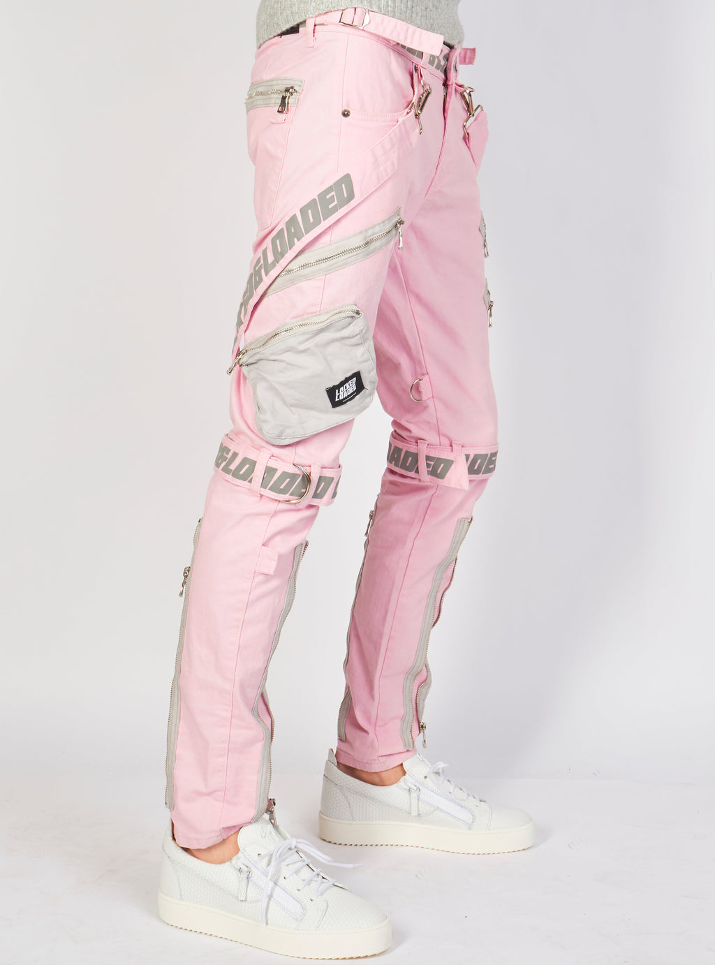 LNL Jeans - Straps and Pocket - Light Pink and Reflective - LLTP105