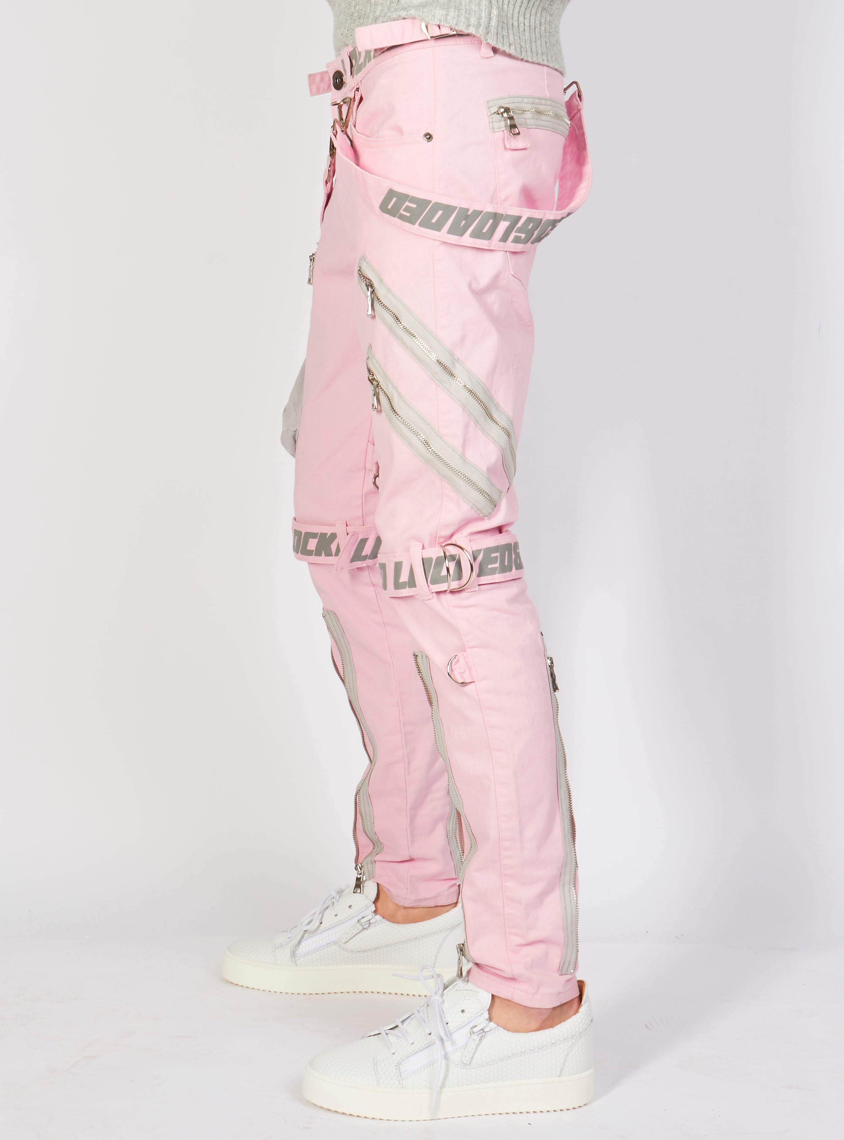 LNL Jeans - Straps and Pocket - Light Pink and Reflective - LLTP105
