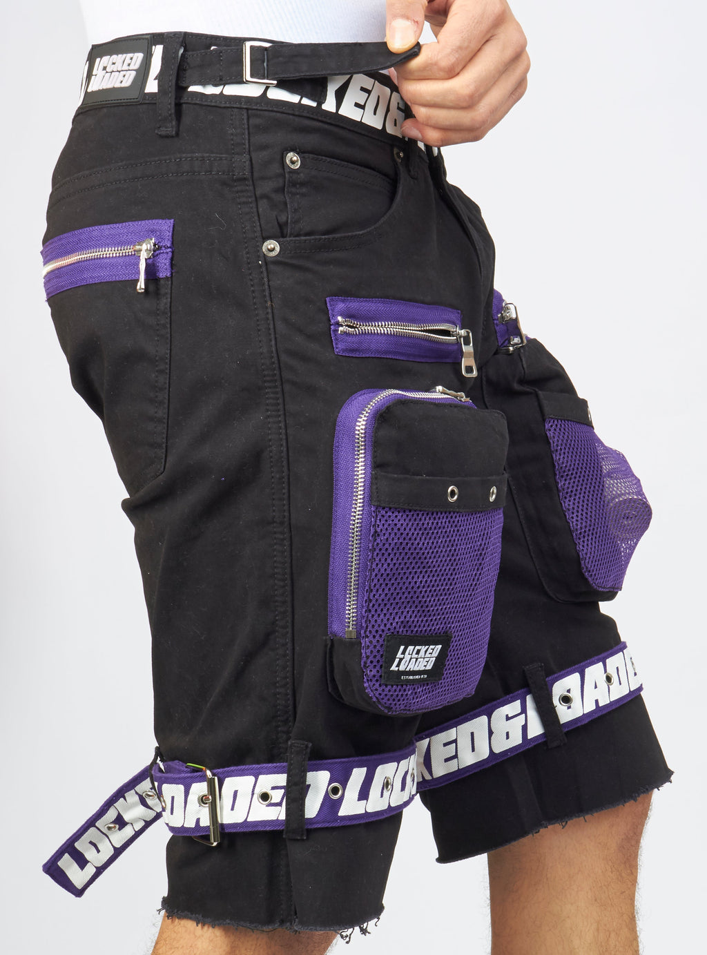 LNL Shorts - Strapped - Black and Purple - LDS421102