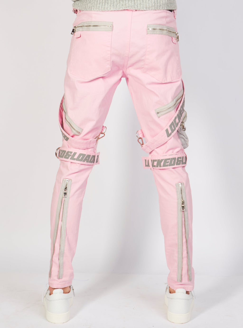 LNL Jeans - Straps and Pocket - Light Pink and Reflective - LLTP105