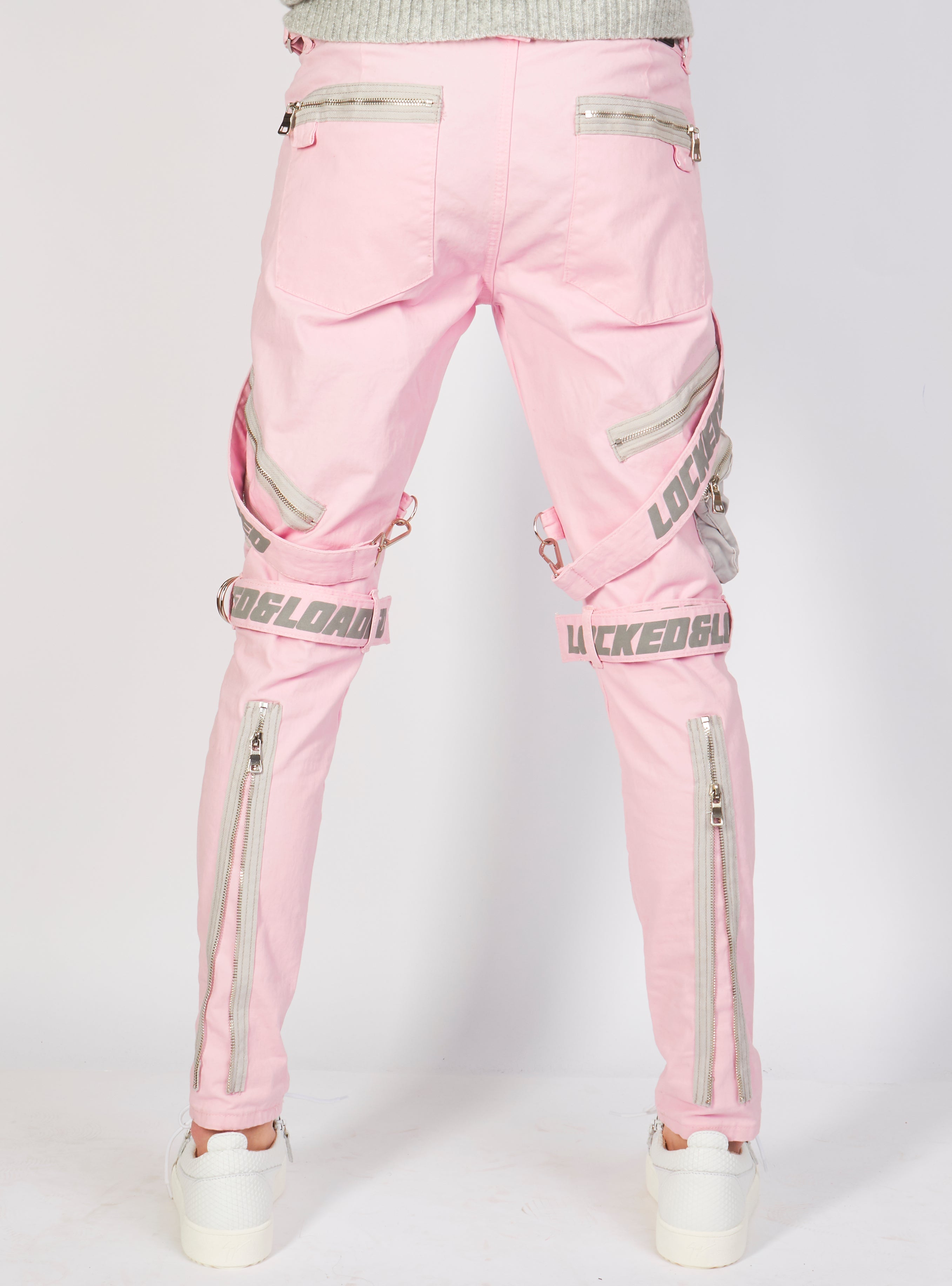 LNL Jeans - Straps and Pocket - Light Pink and Reflective - LLTP105
