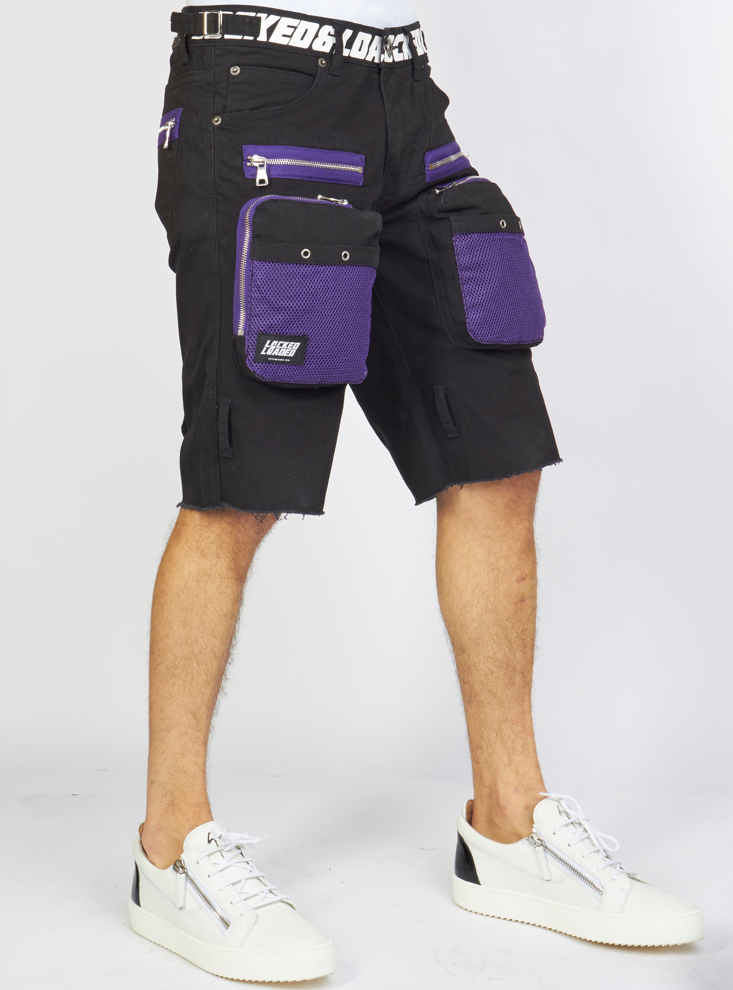 LNL Shorts - Strapped - Black and Purple - LDS421102