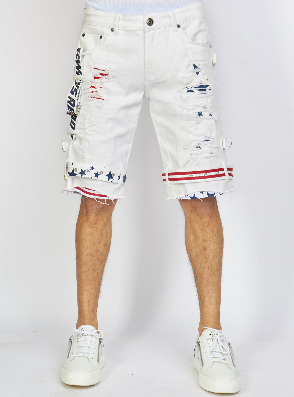 LNL Shorts - USA Strapped Denim - White with Red and Navy - LLDS421104