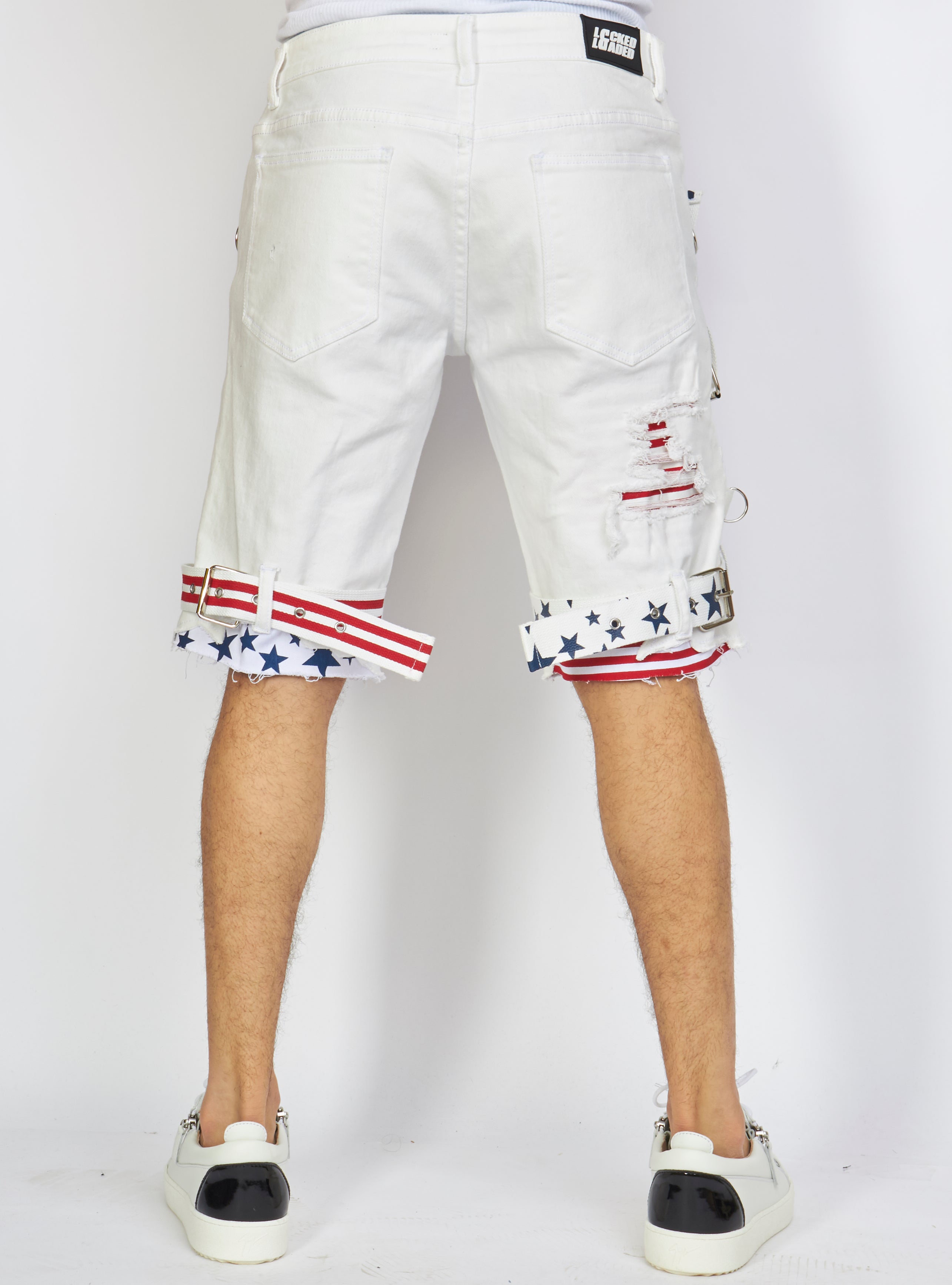 LNL Shorts - USA Strapped Denim - White with Red and Navy - LLDS421104