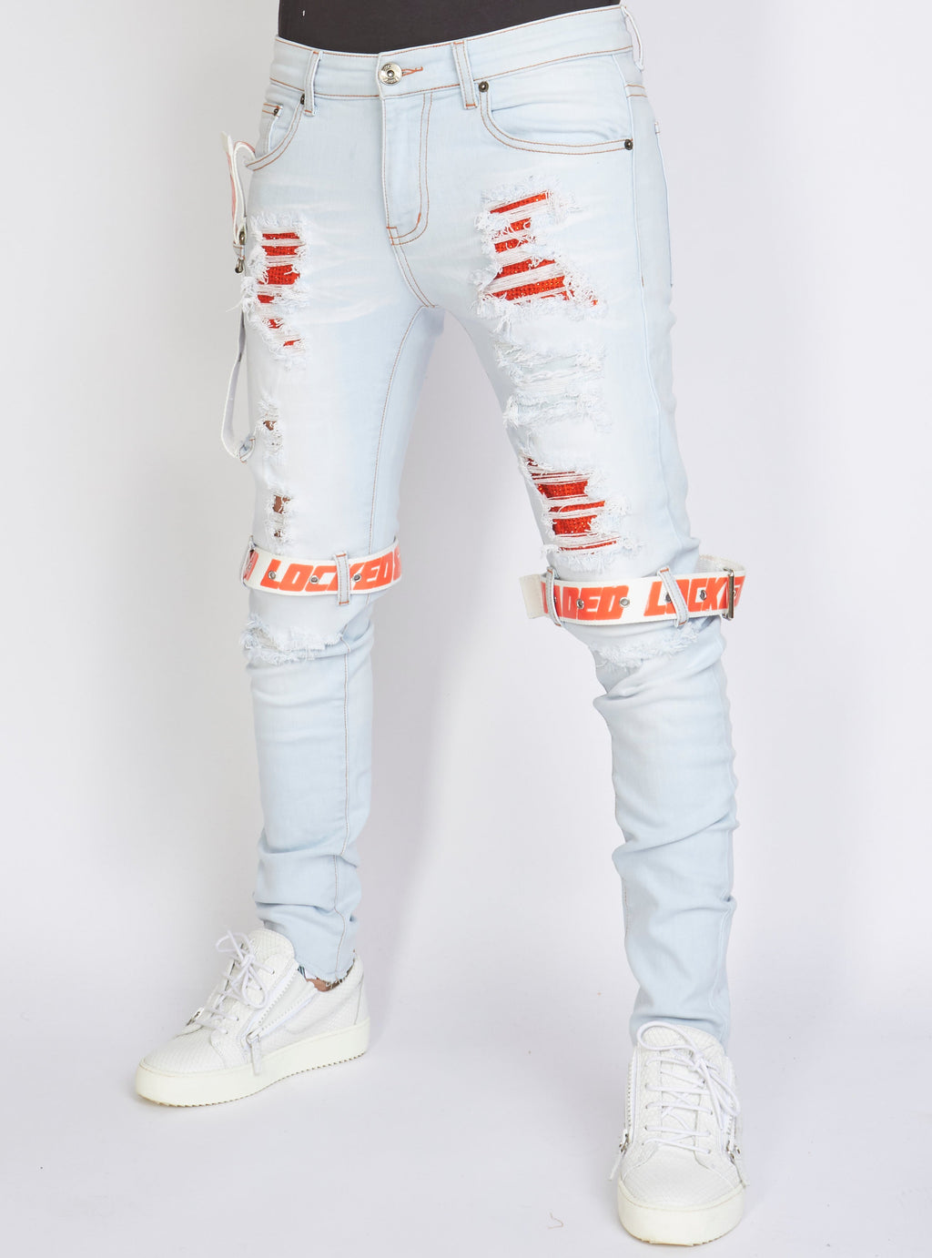 LNL Jeans - Straps - Light Wash And Orange - LLCDP0925569