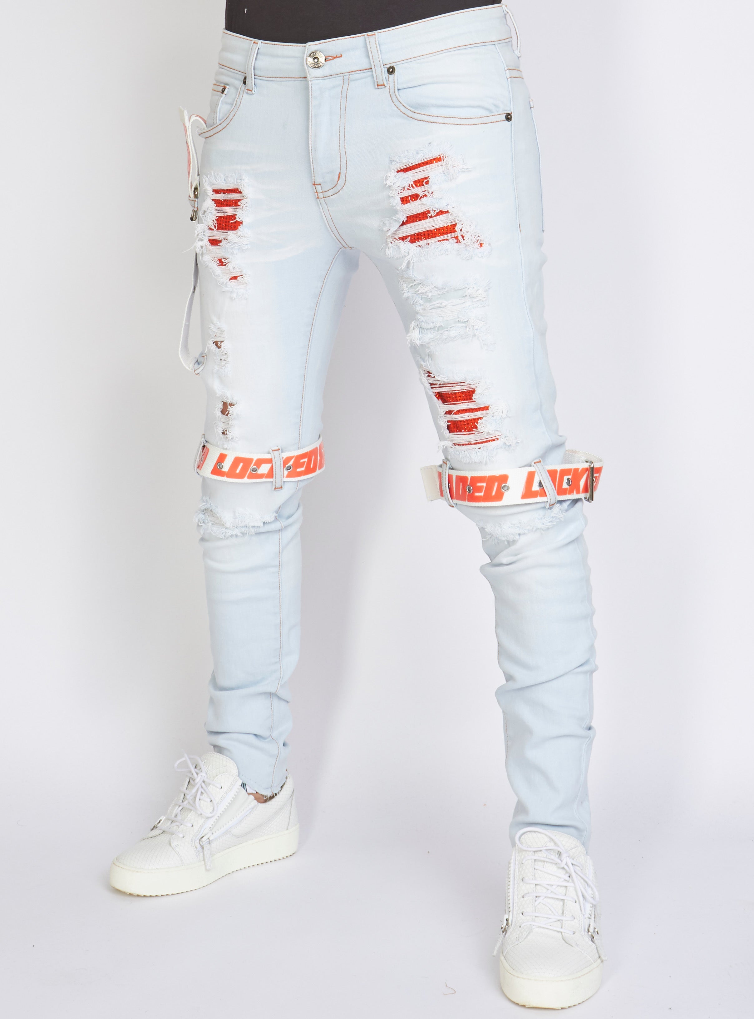 LNL Jeans - Straps - Light Wash And Orange - LLCDP0925569
