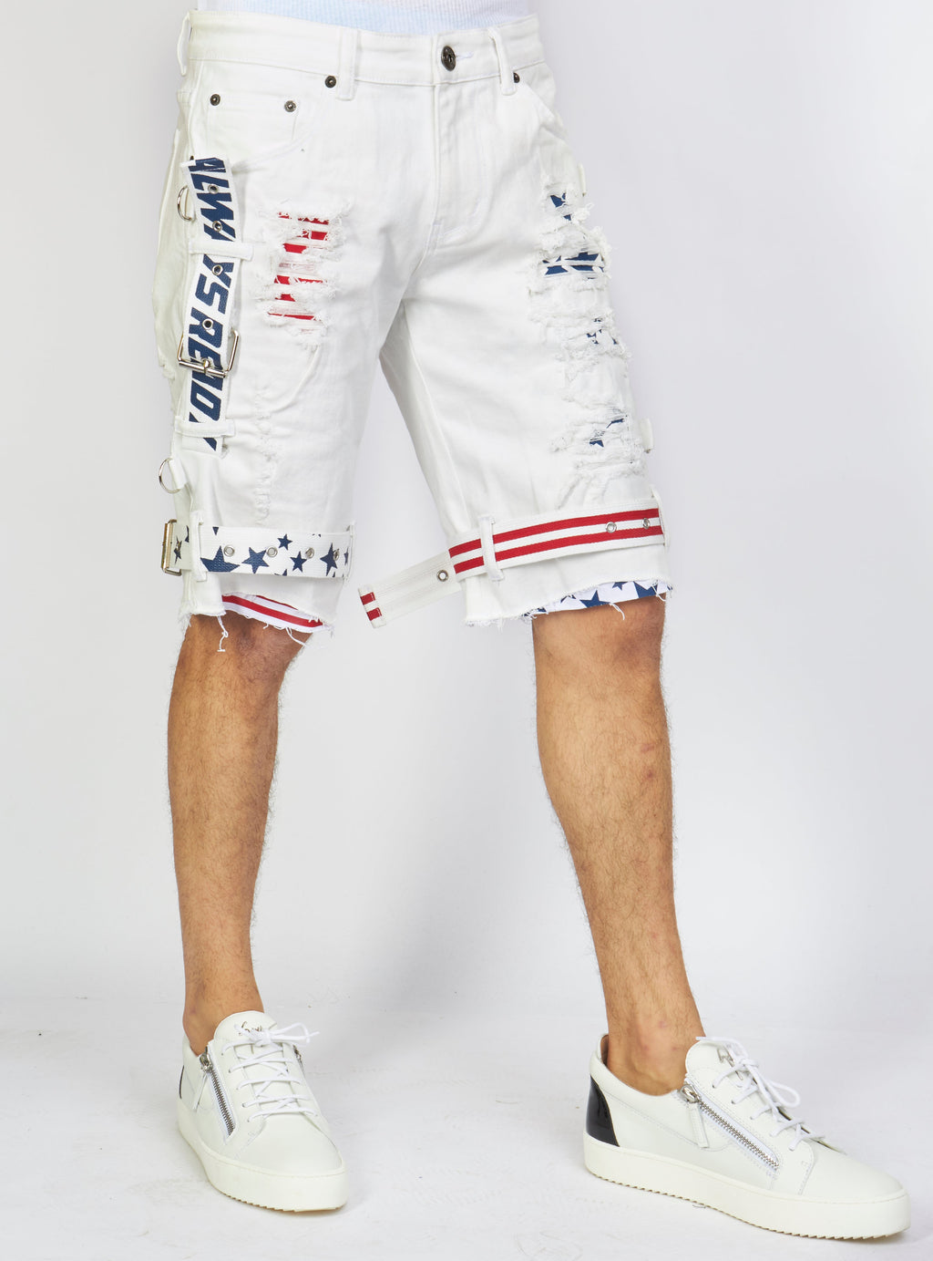 LNL Shorts - USA Strapped Denim - White with Red and Navy - LLDS421104