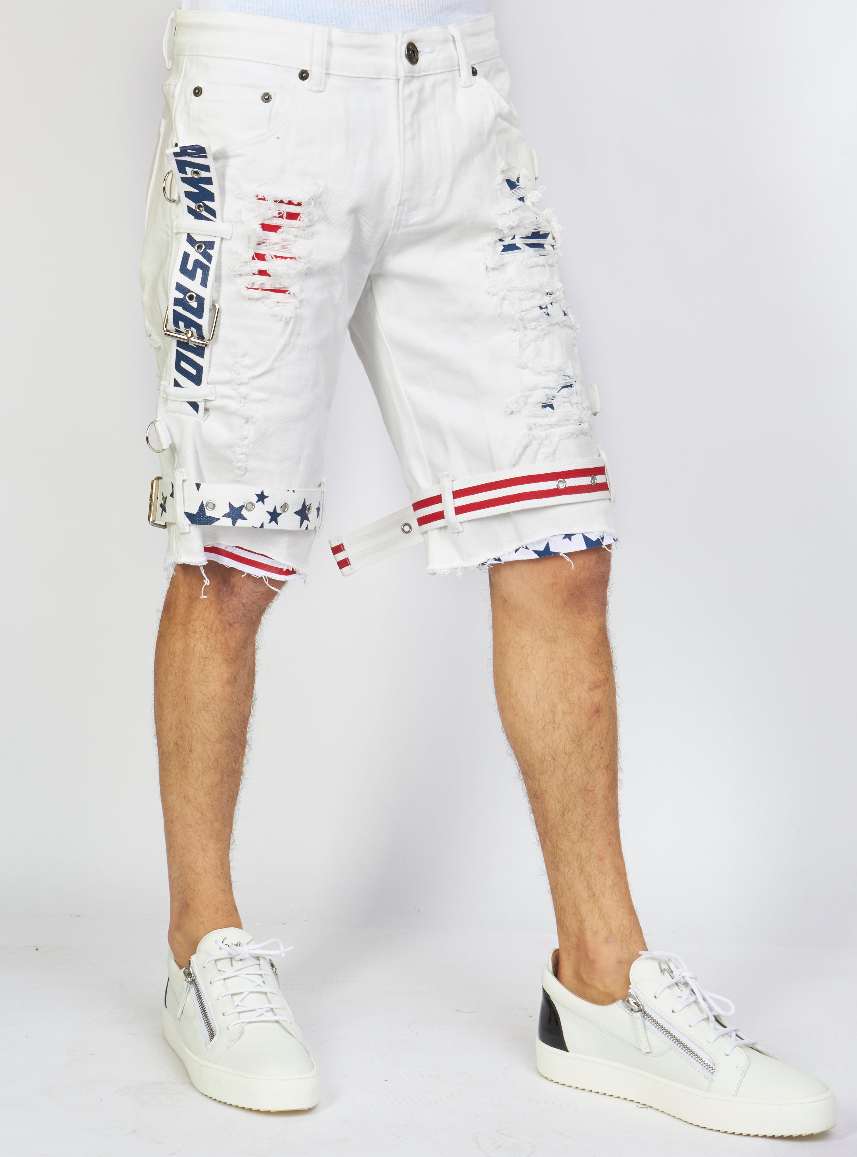 LNL Shorts - USA Strapped Denim - White with Red and Navy - LLDS421104