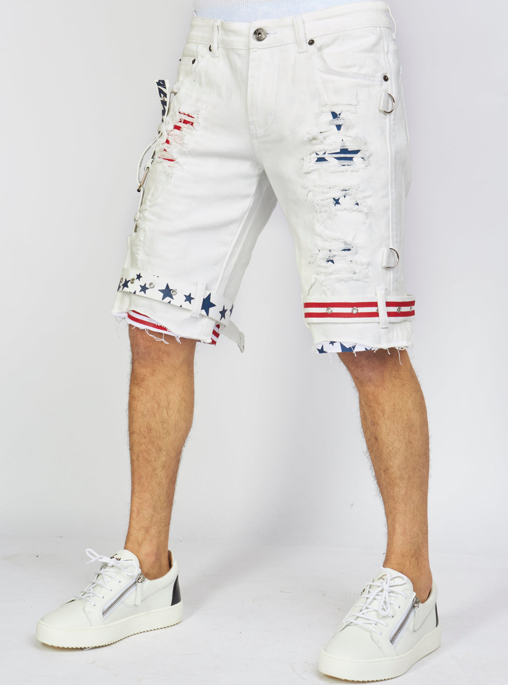 LNL Shorts - USA Strapped Denim - White with Red and Navy - LLDS421104