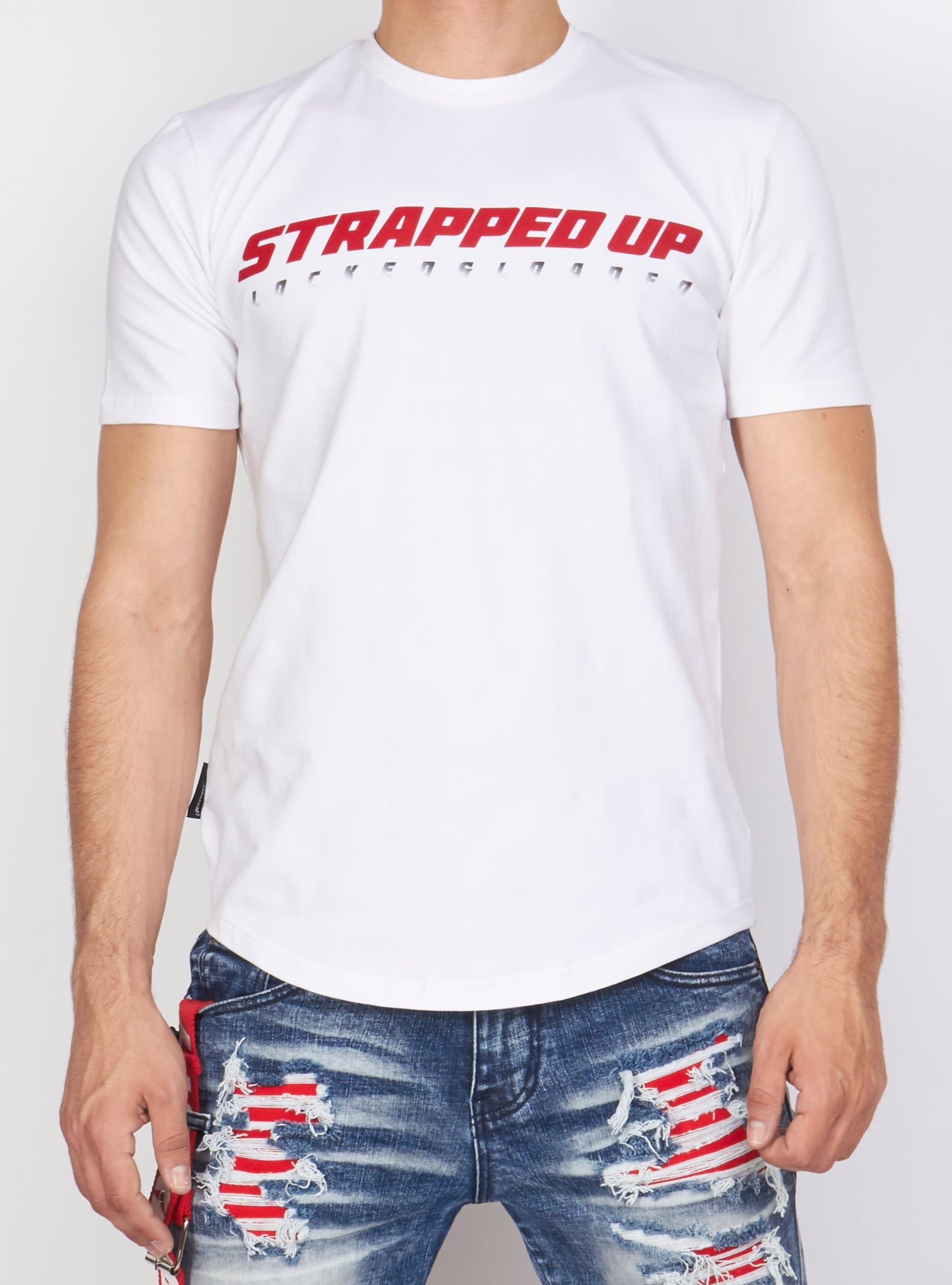 LNL T-Shirt - Strapped Up - White And Red