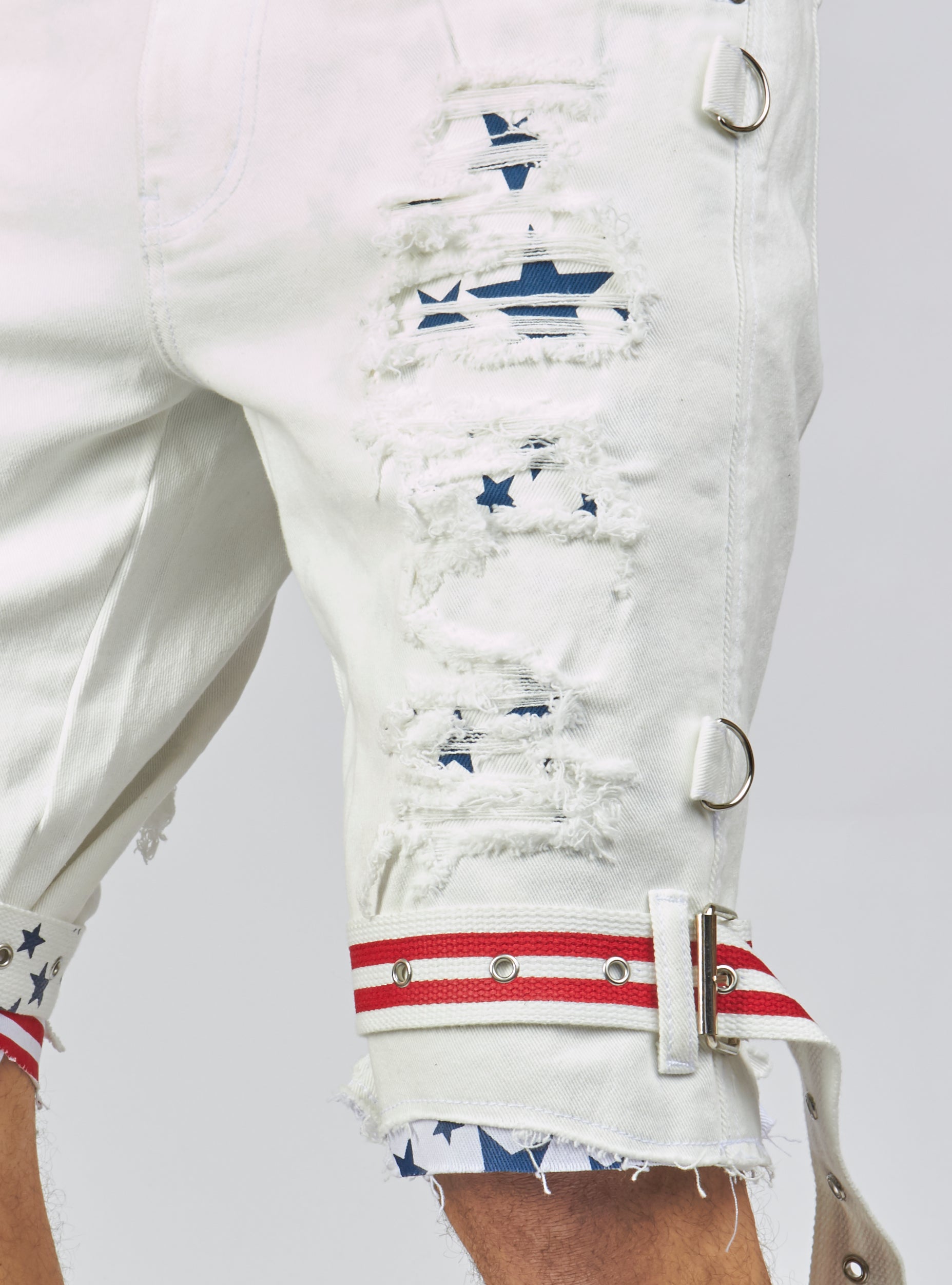 LNL Shorts - USA Strapped Denim - White with Red and Navy - LLDS421104