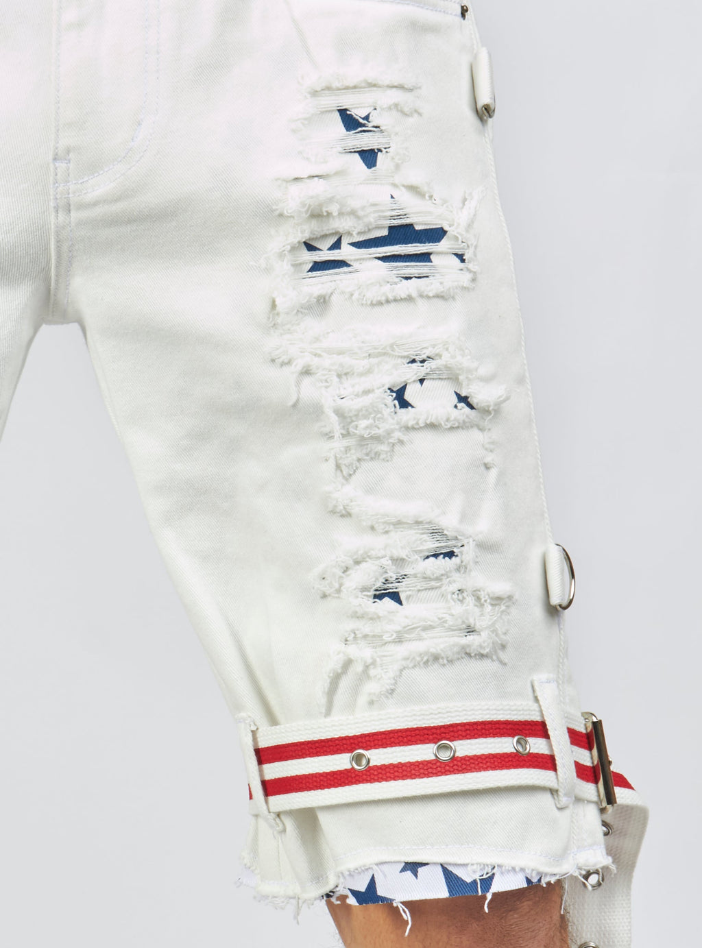 LNL Shorts - USA Strapped Denim - White with Red and Navy - LLDS421104
