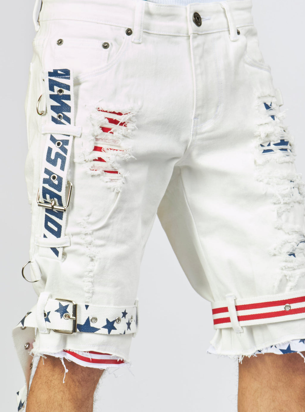 LNL Shorts - USA Strapped Denim - White with Red and Navy - LLDS421104