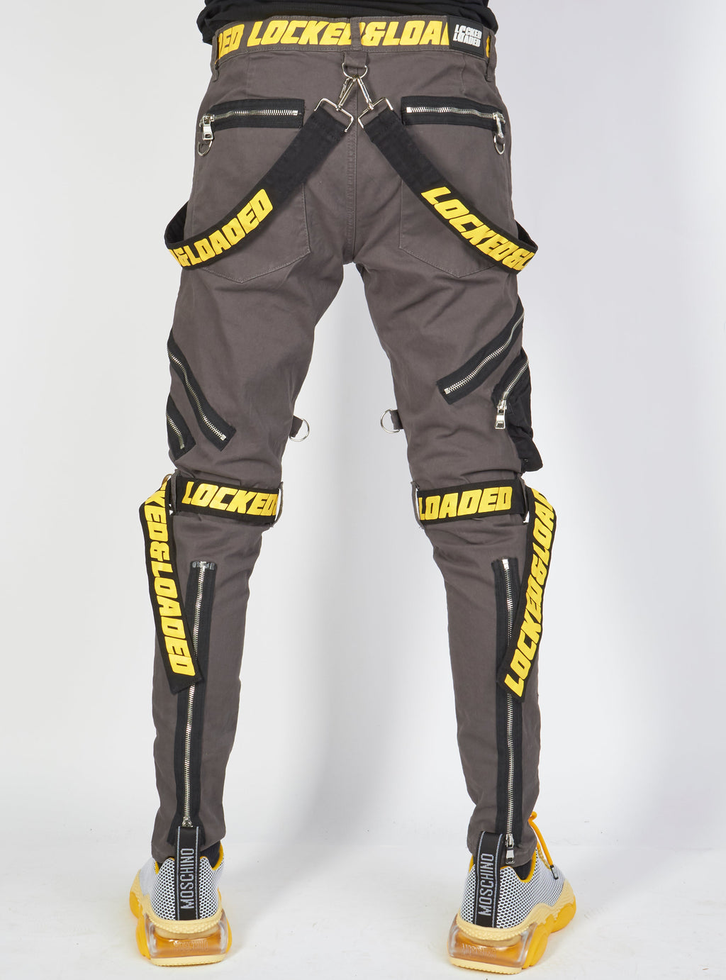 LNL Jeans - Straps and Pocket - Dark Grey and Yellow - LLTP104