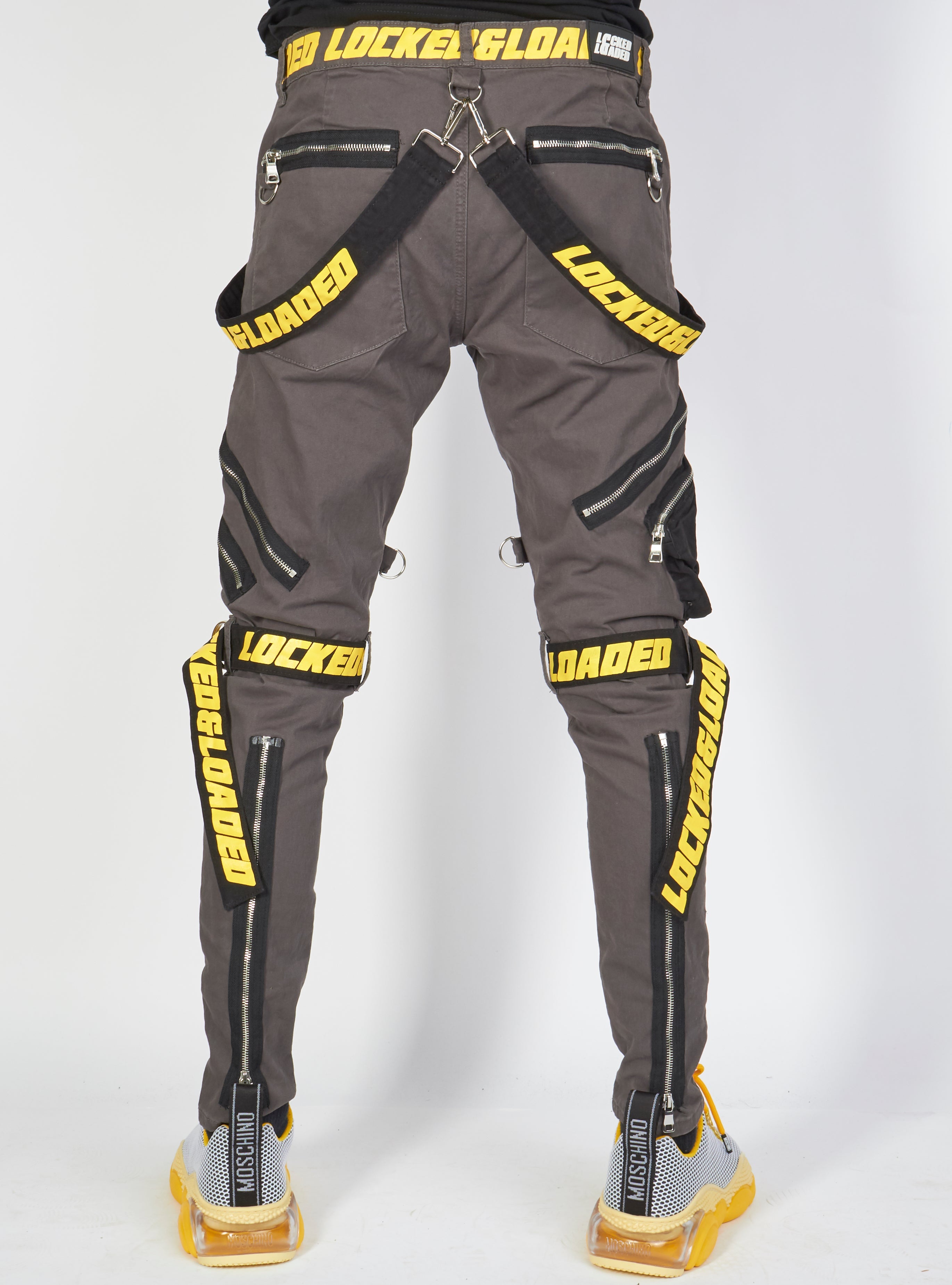 LNL Jeans - Straps and Pocket - Dark Grey and Yellow - LLTP104