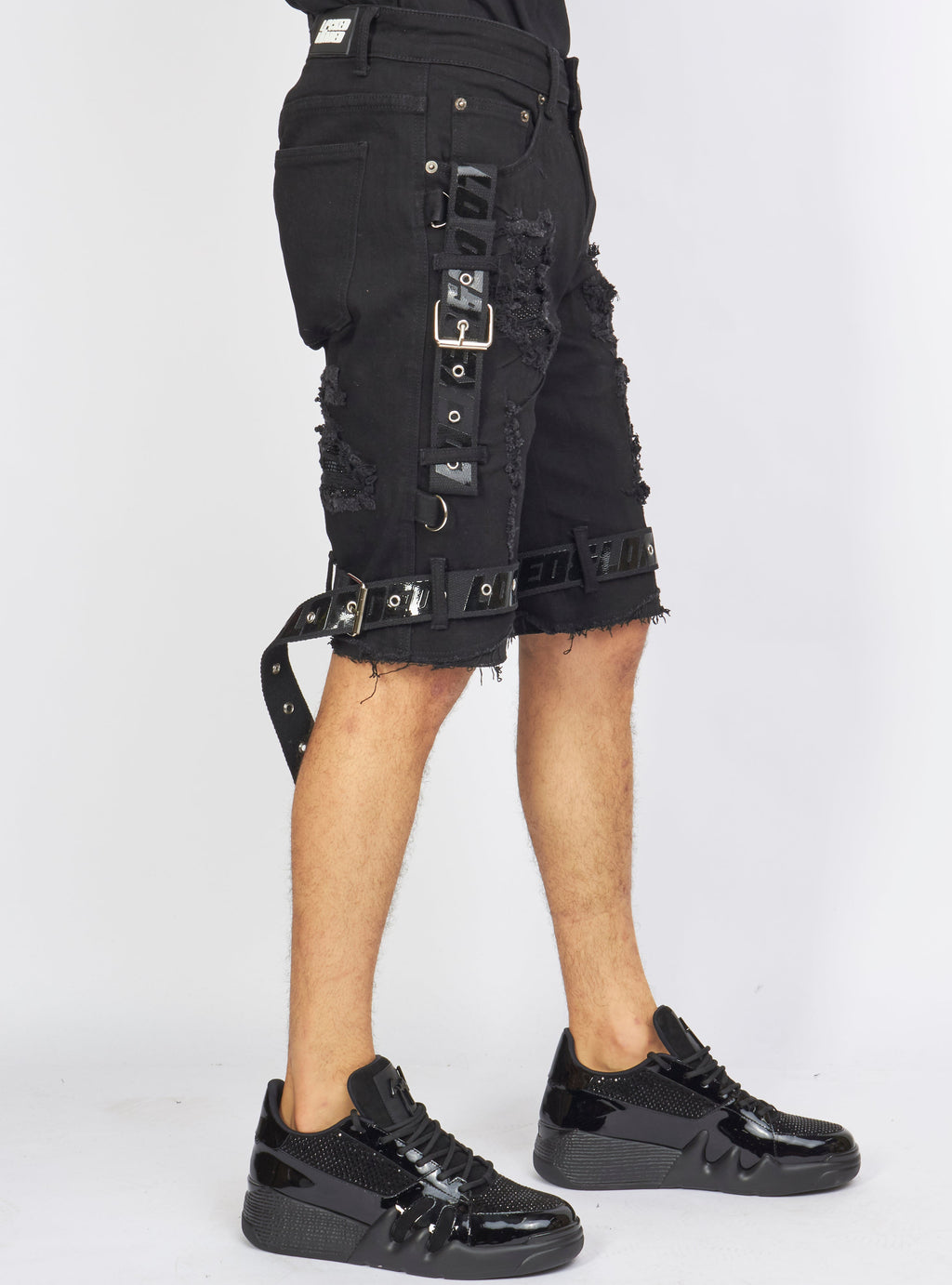 LNL Shorts - Strapped w/ Crystals - Black - LDS421103