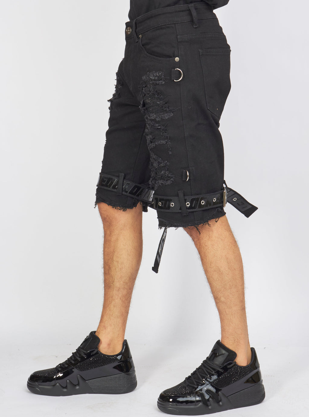 LNL Shorts - Strapped w/ Crystals - Black - LDS421103