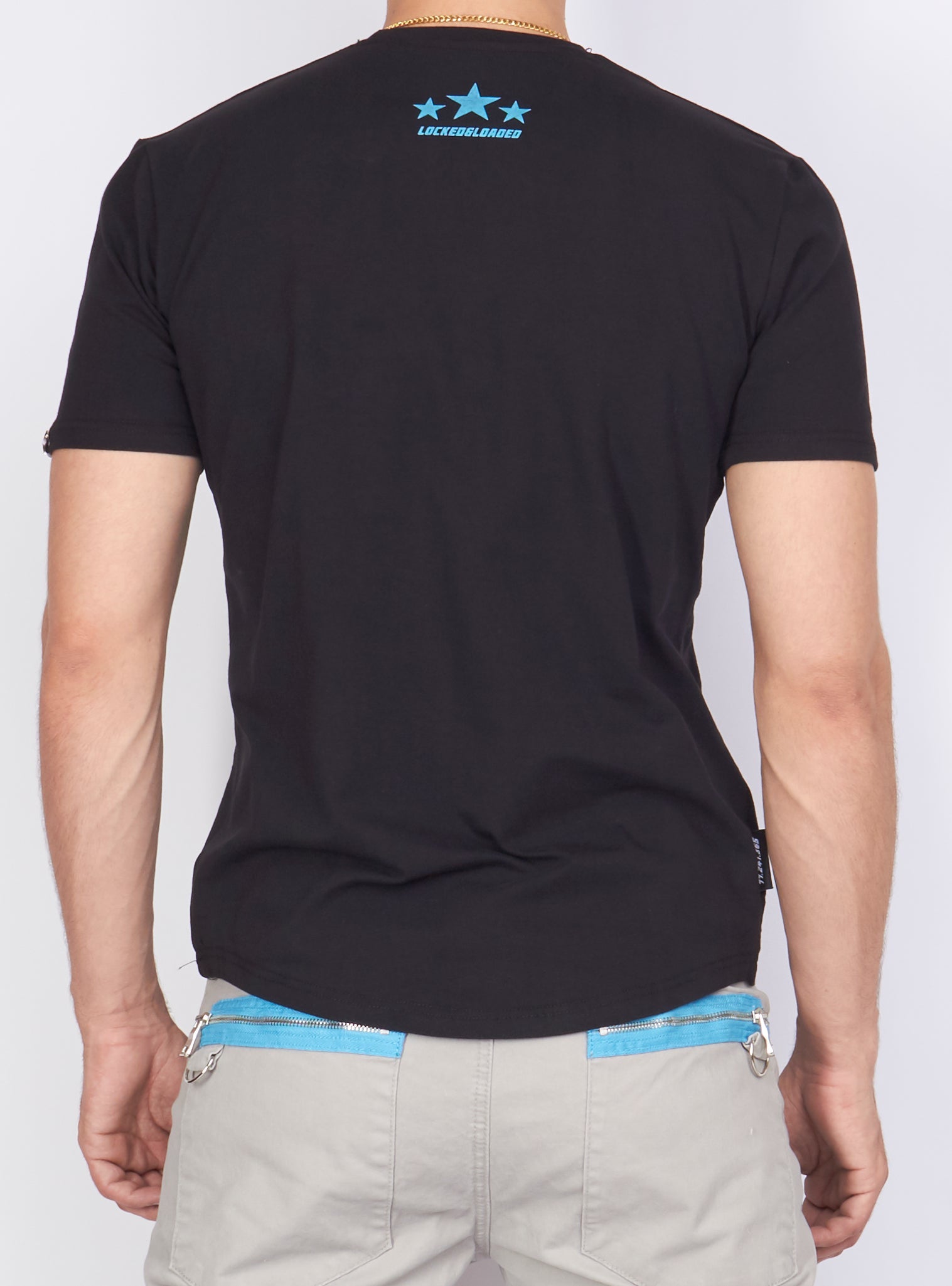 LNL T-Shirt - Strapped Up - Black, Blue And Pink