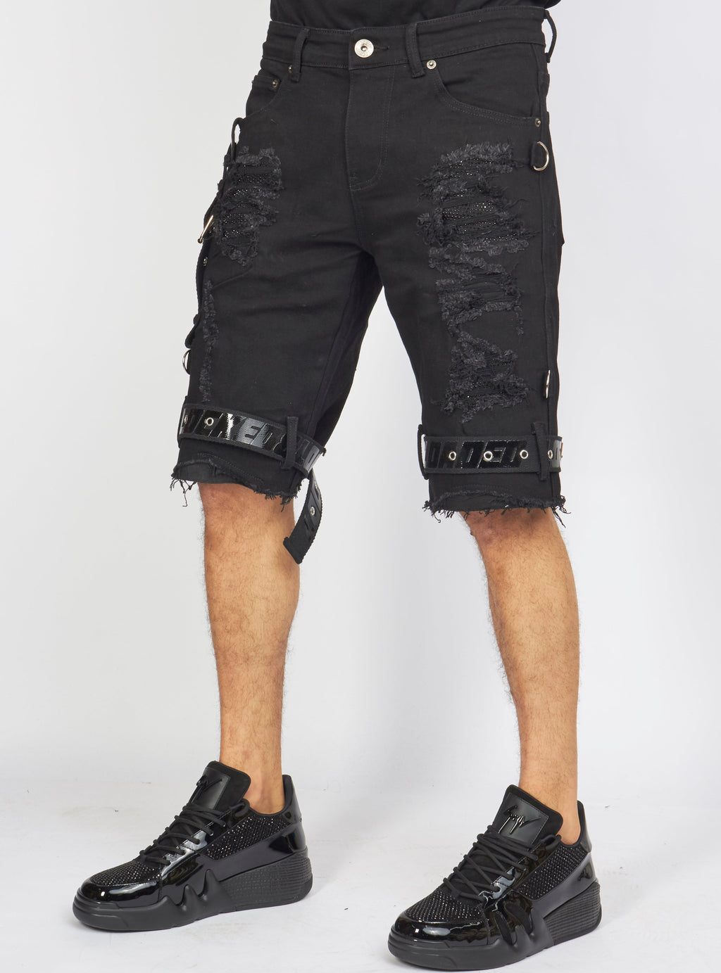 LNL Shorts - Strapped w/ Crystals - Black - LDS421103