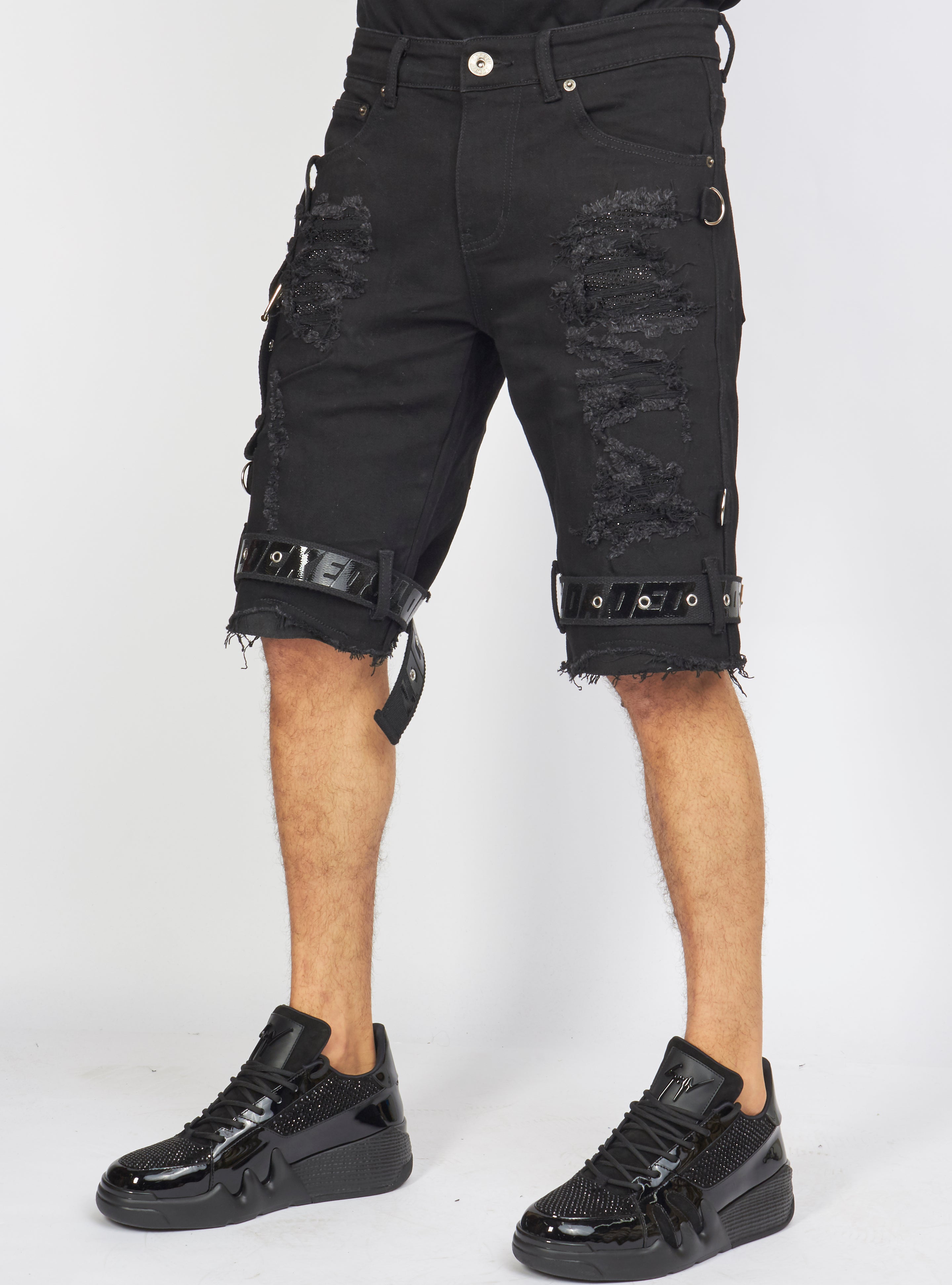 LNL Shorts - Strapped w/ Crystals - Black - LDS421103